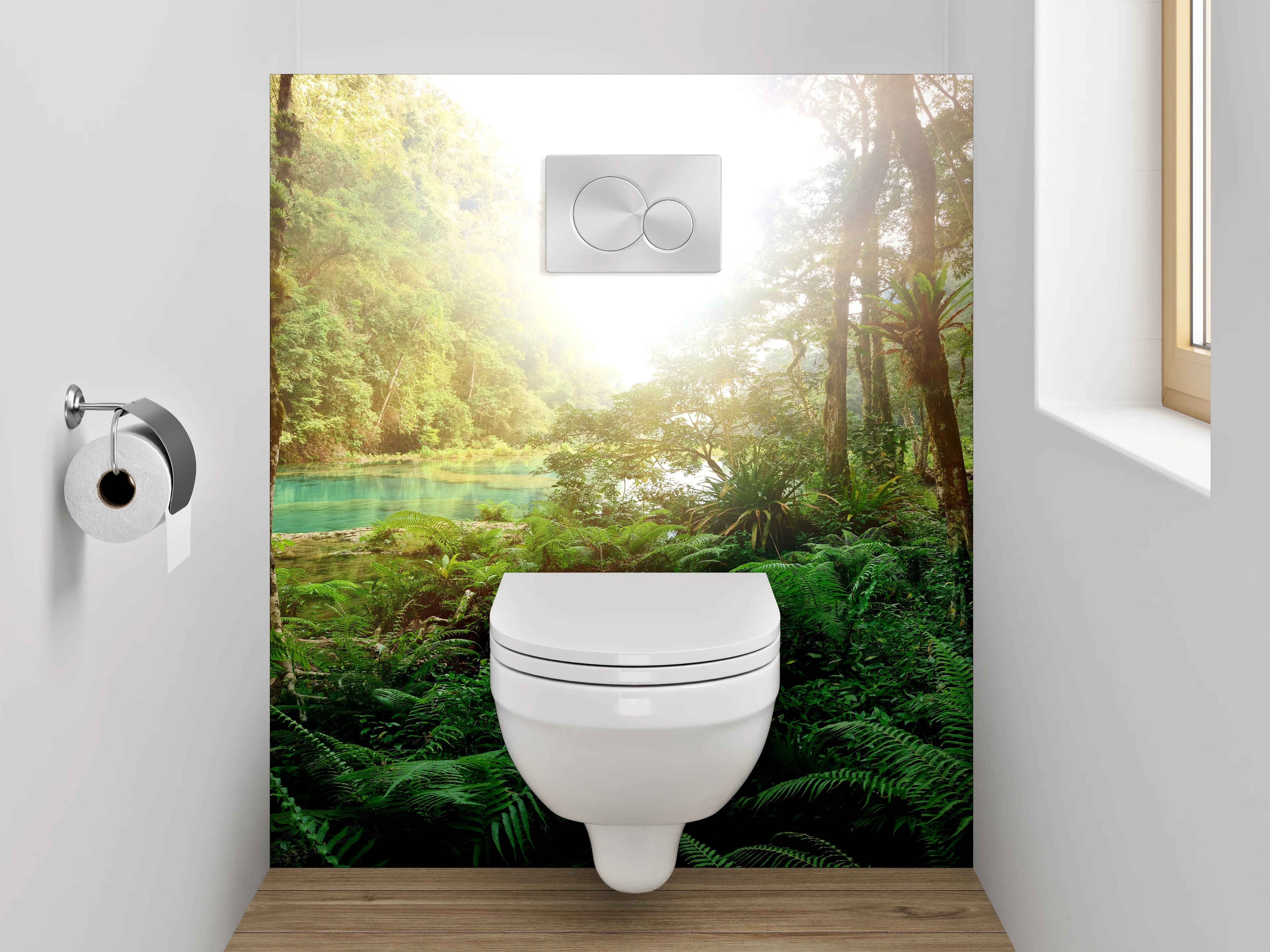 WC-Rückwand - Dschungel-Fluss im Sonnenlicht