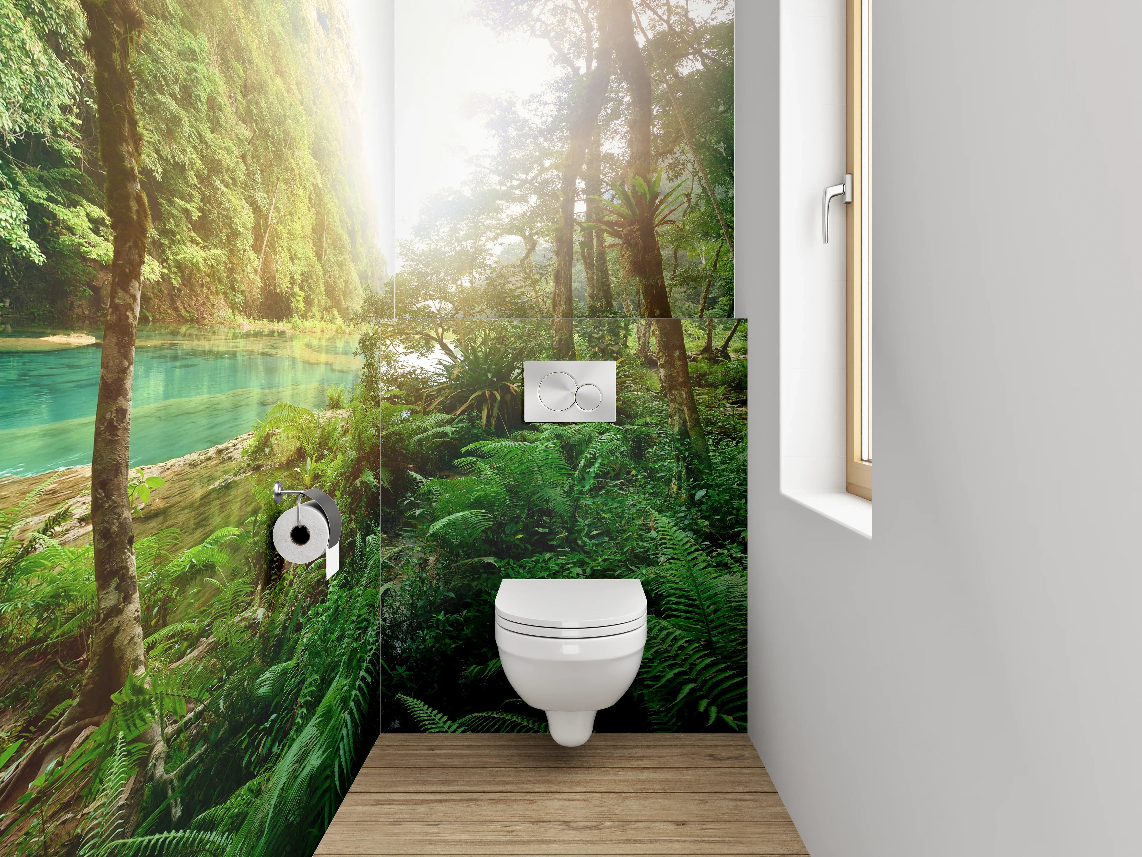 WC-Rückwand - Dschungel-Fluss im Sonnenlicht