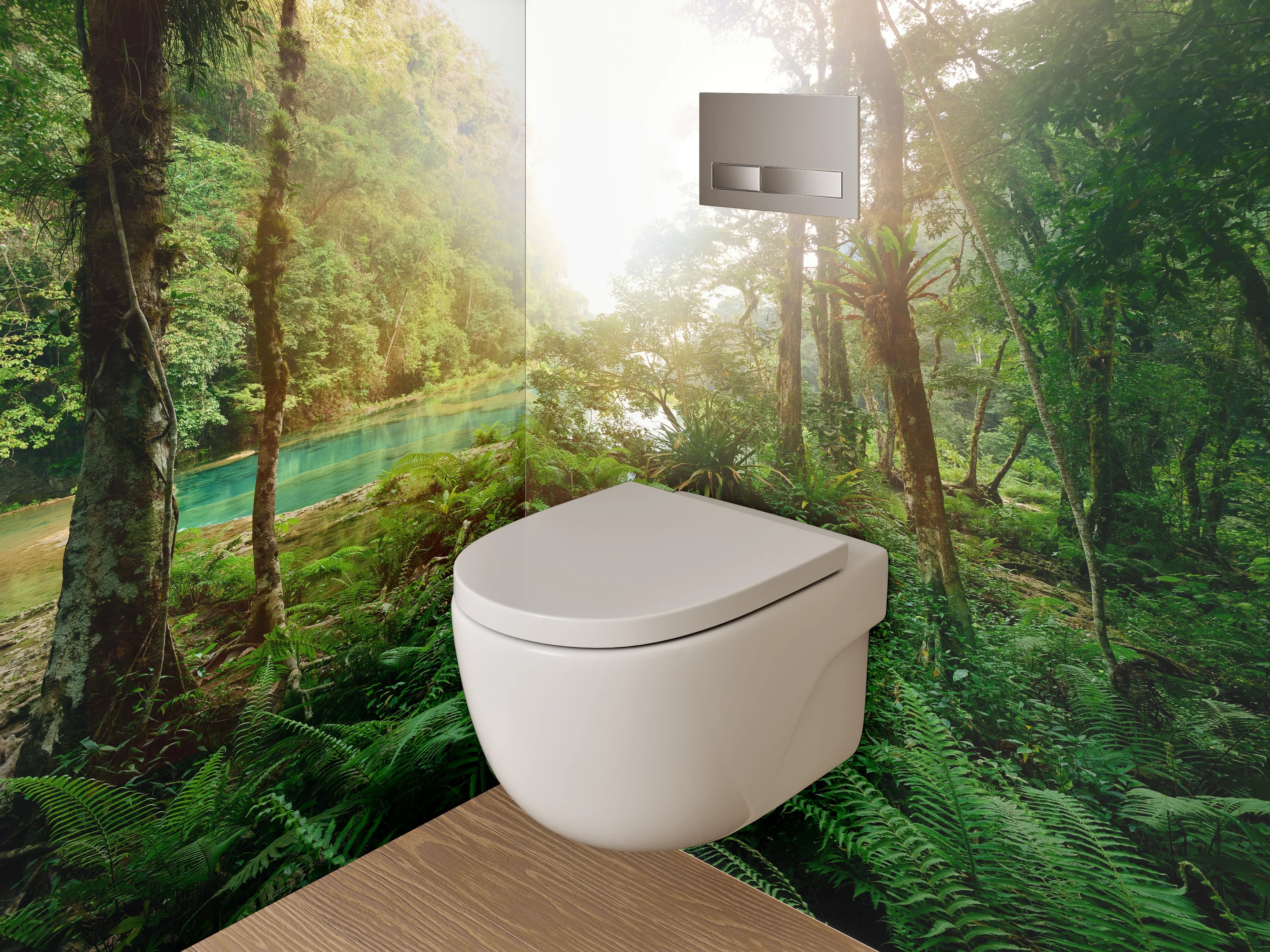 WC-Rückwand - Dschungel-Fluss im Sonnenlicht