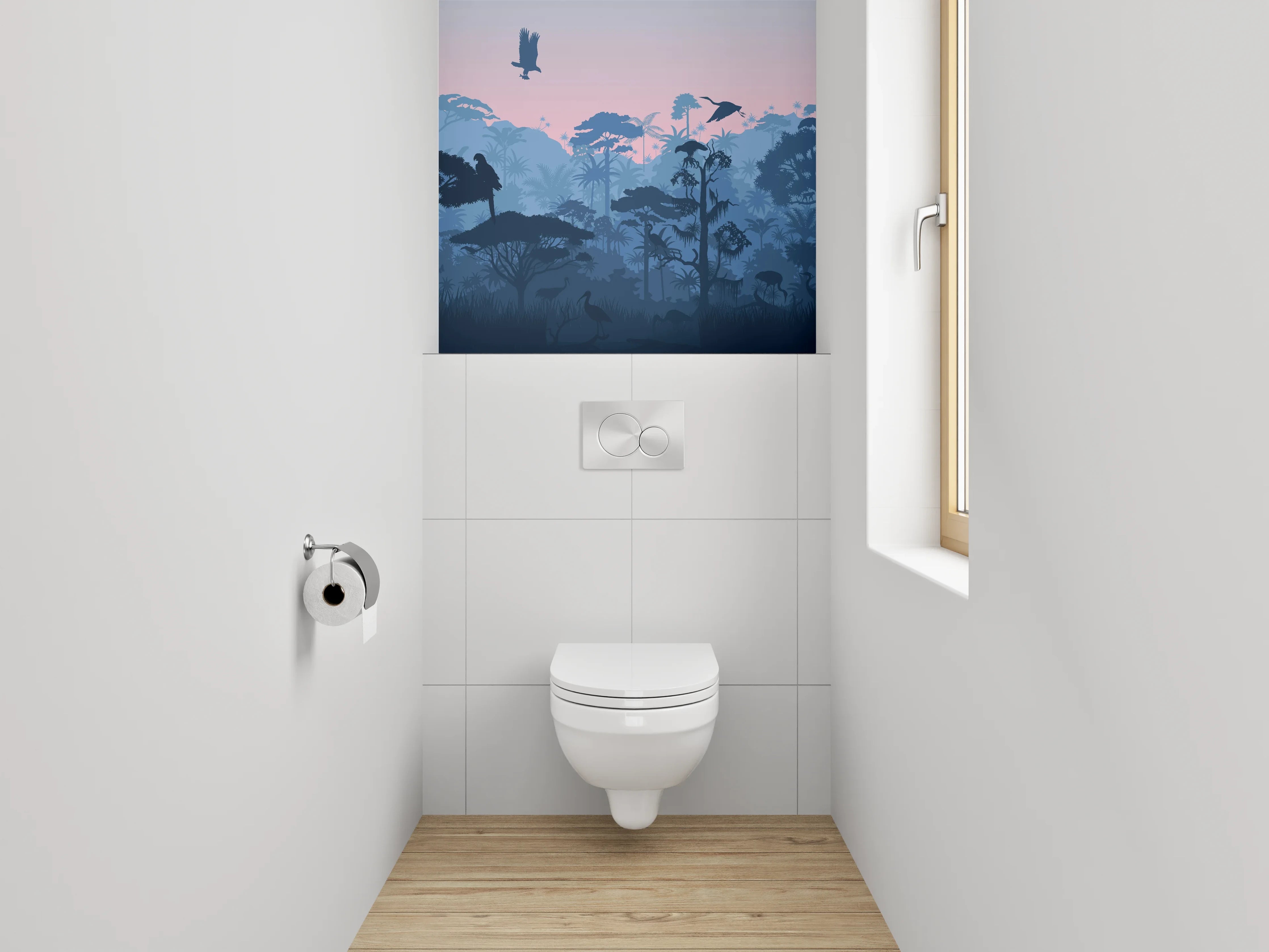 WC-Rückwand - Dschungel Silhouette Sonnenaufgang Tiere
