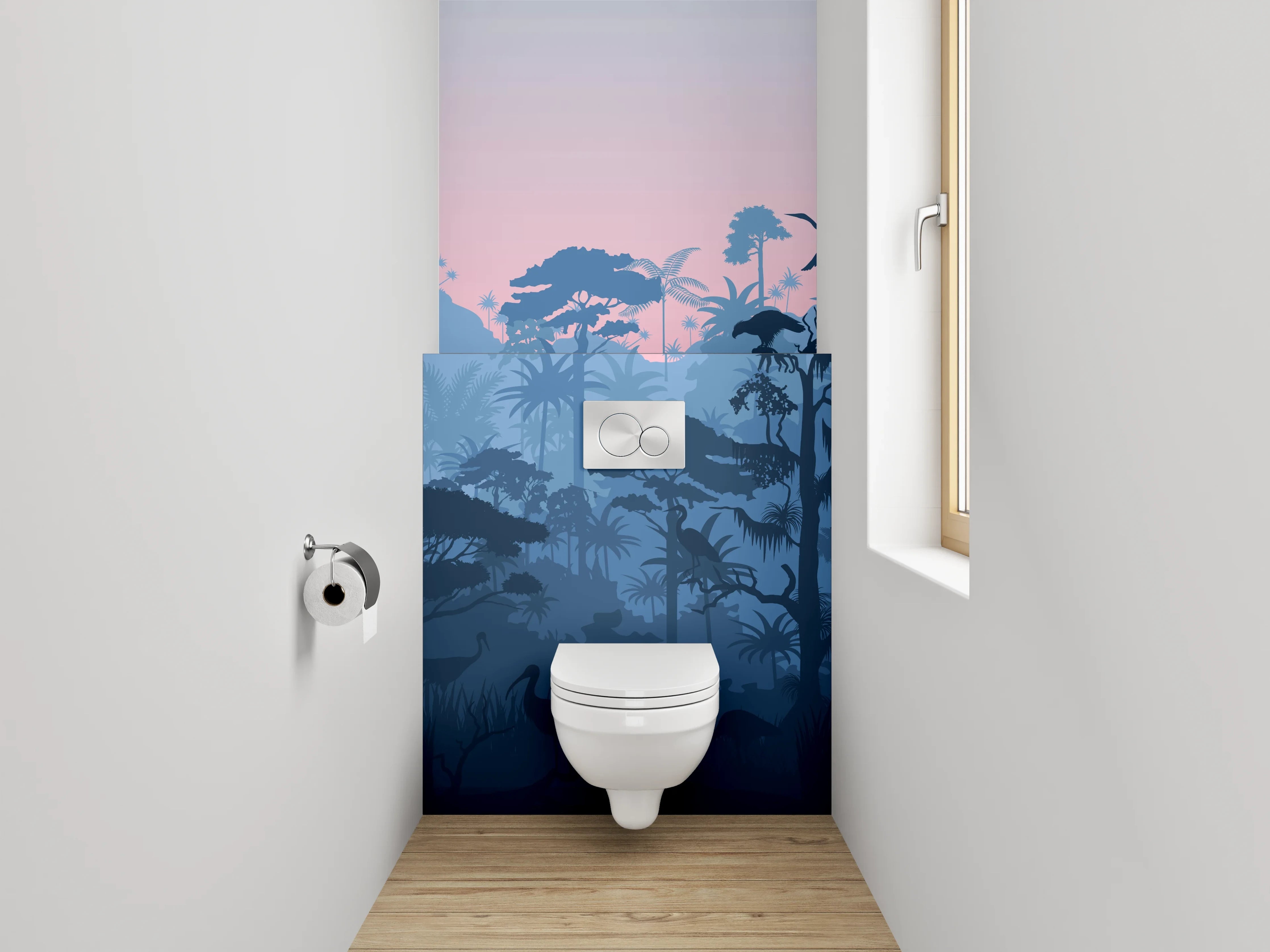WC-Rückwand - Dschungel Silhouette Sonnenaufgang Tiere