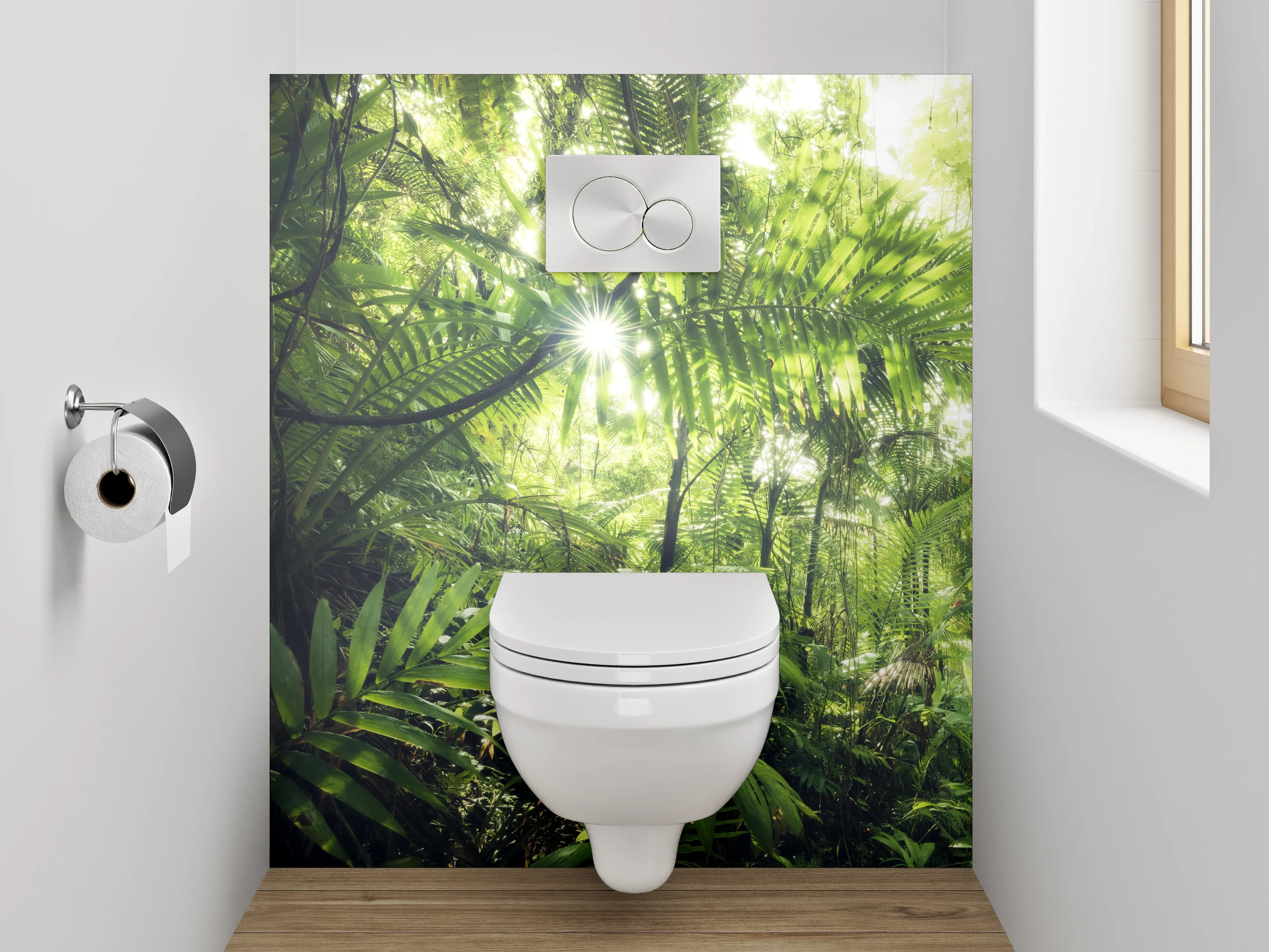 WC-Rückwand - Dschungel Sonnenstrahlen Wandmotiv