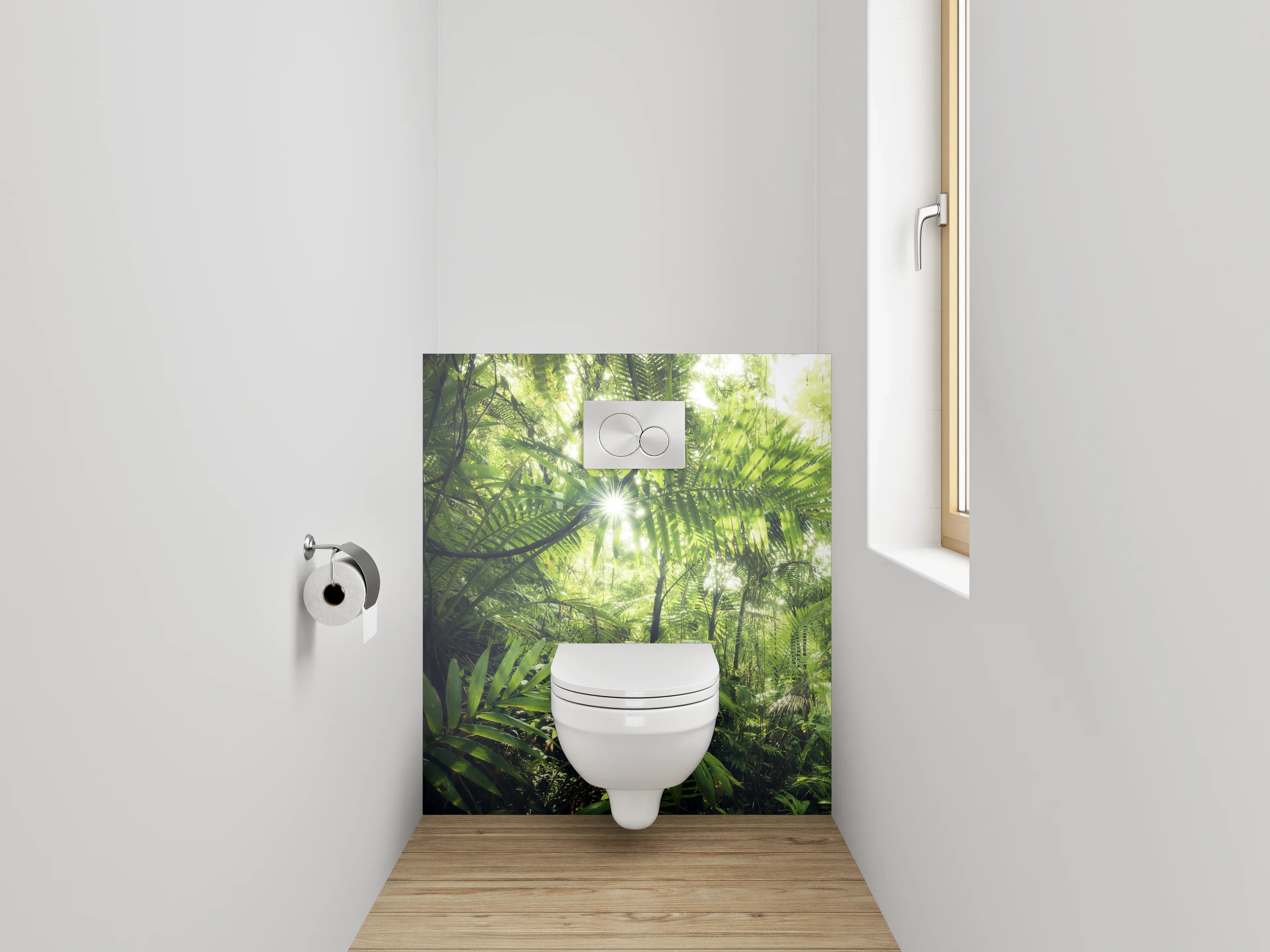WC-Rückwand - Dschungel Sonnenstrahlen Wandmotiv