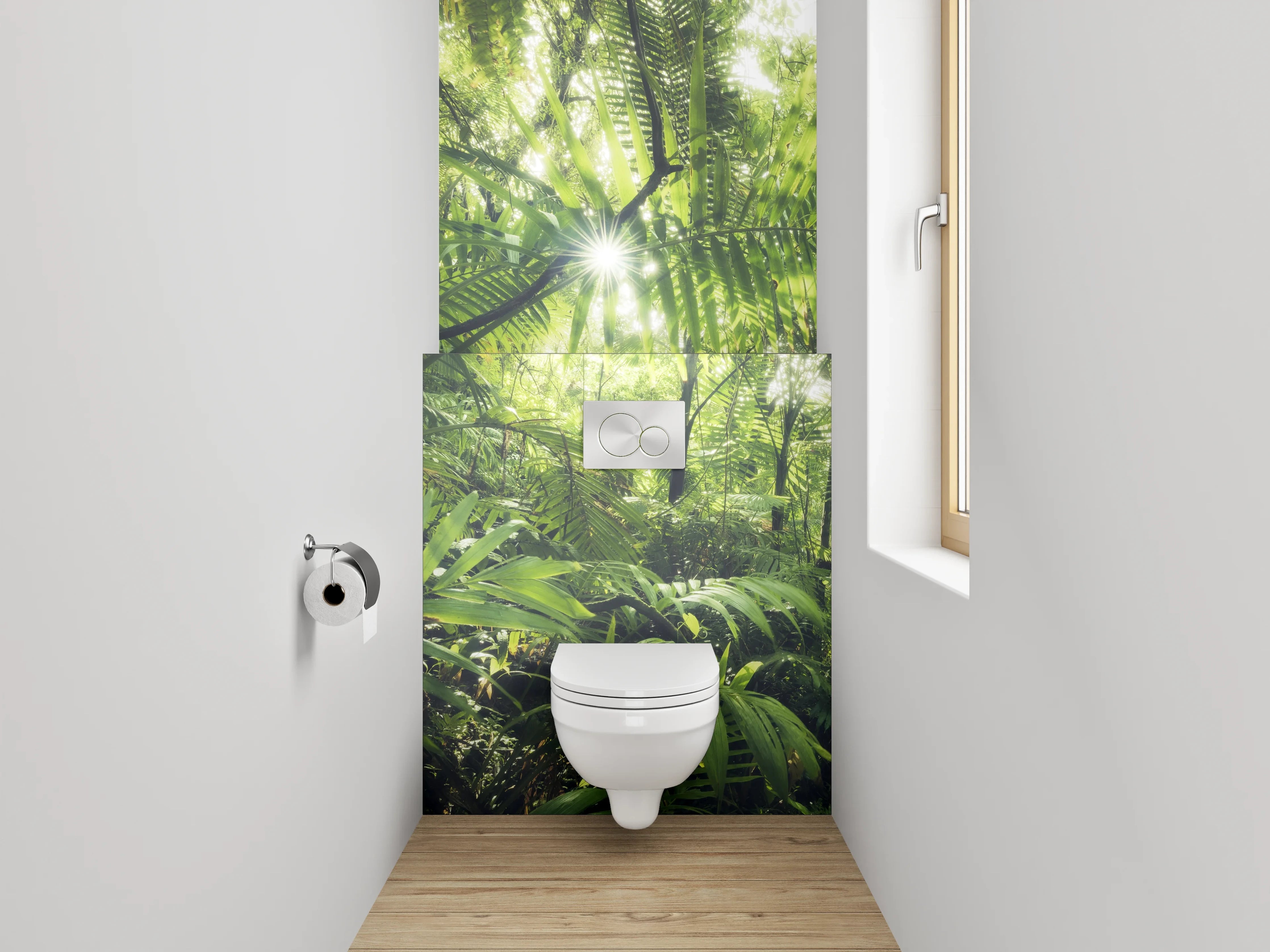 WC-Rückwand - Dschungel Sonnenstrahlen Wandmotiv