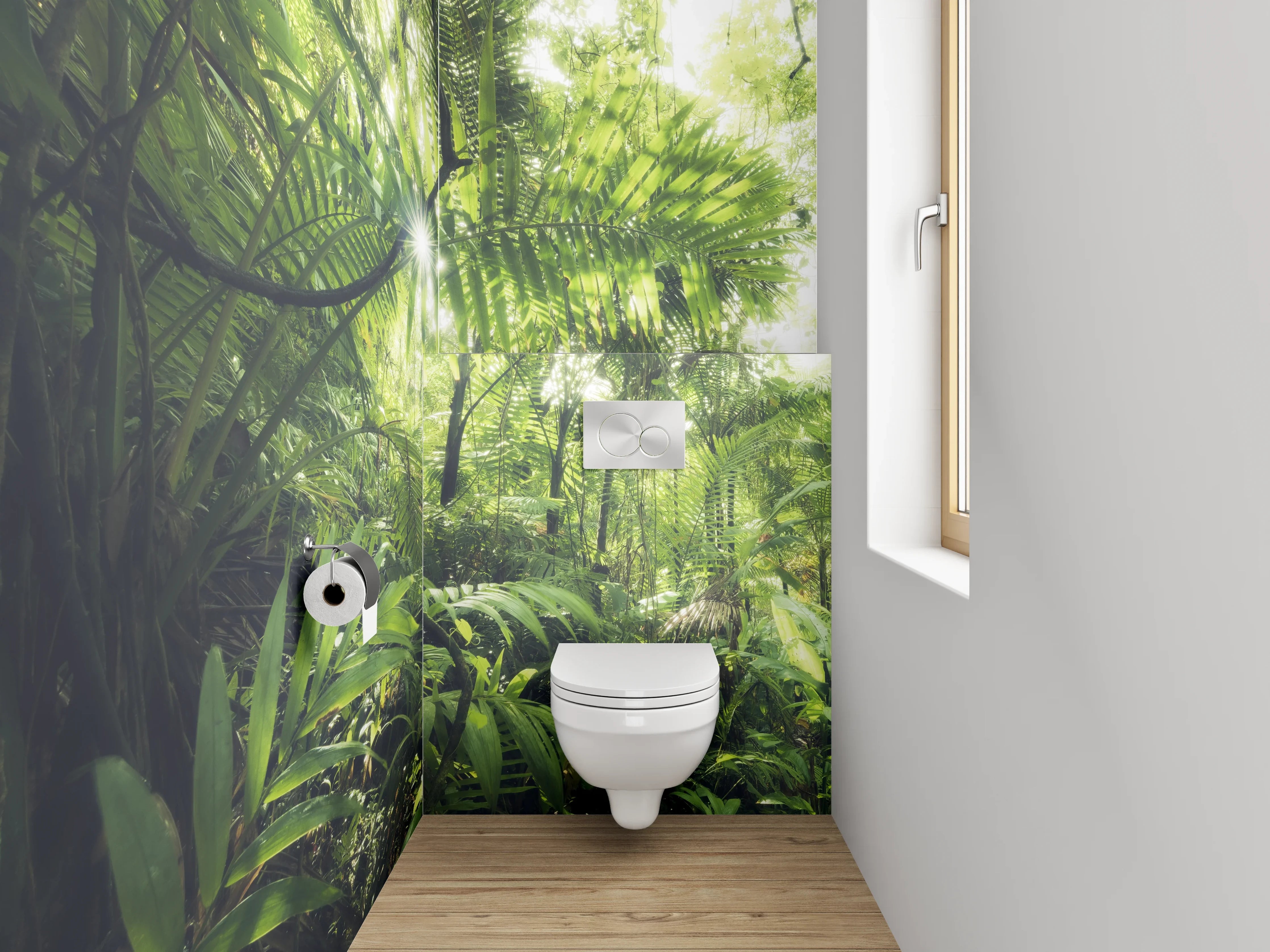 WC-Rückwand - Dschungel Sonnenstrahlen Wandmotiv