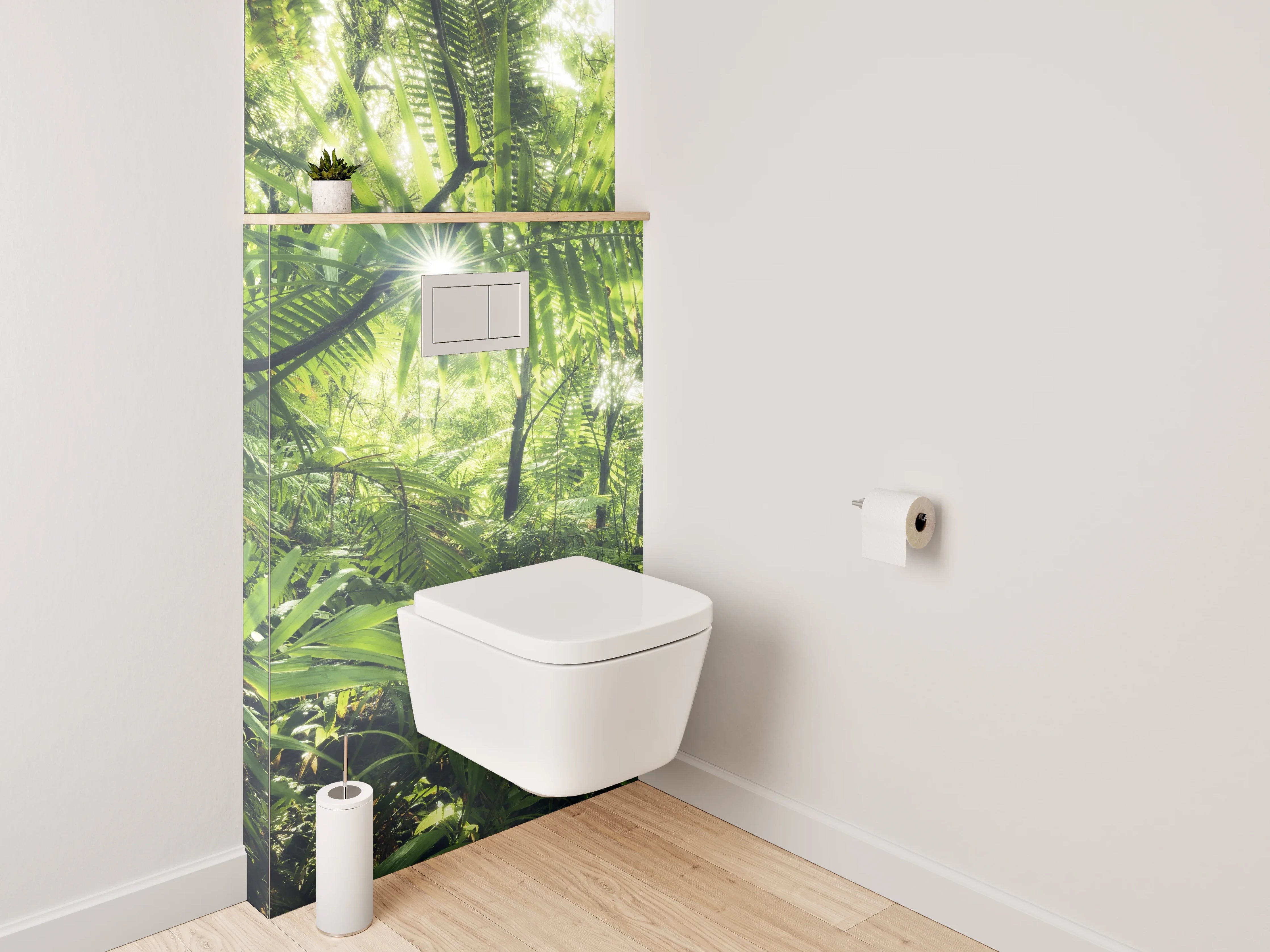 WC-Rückwand - Dschungel Sonnenstrahlen Wandmotiv