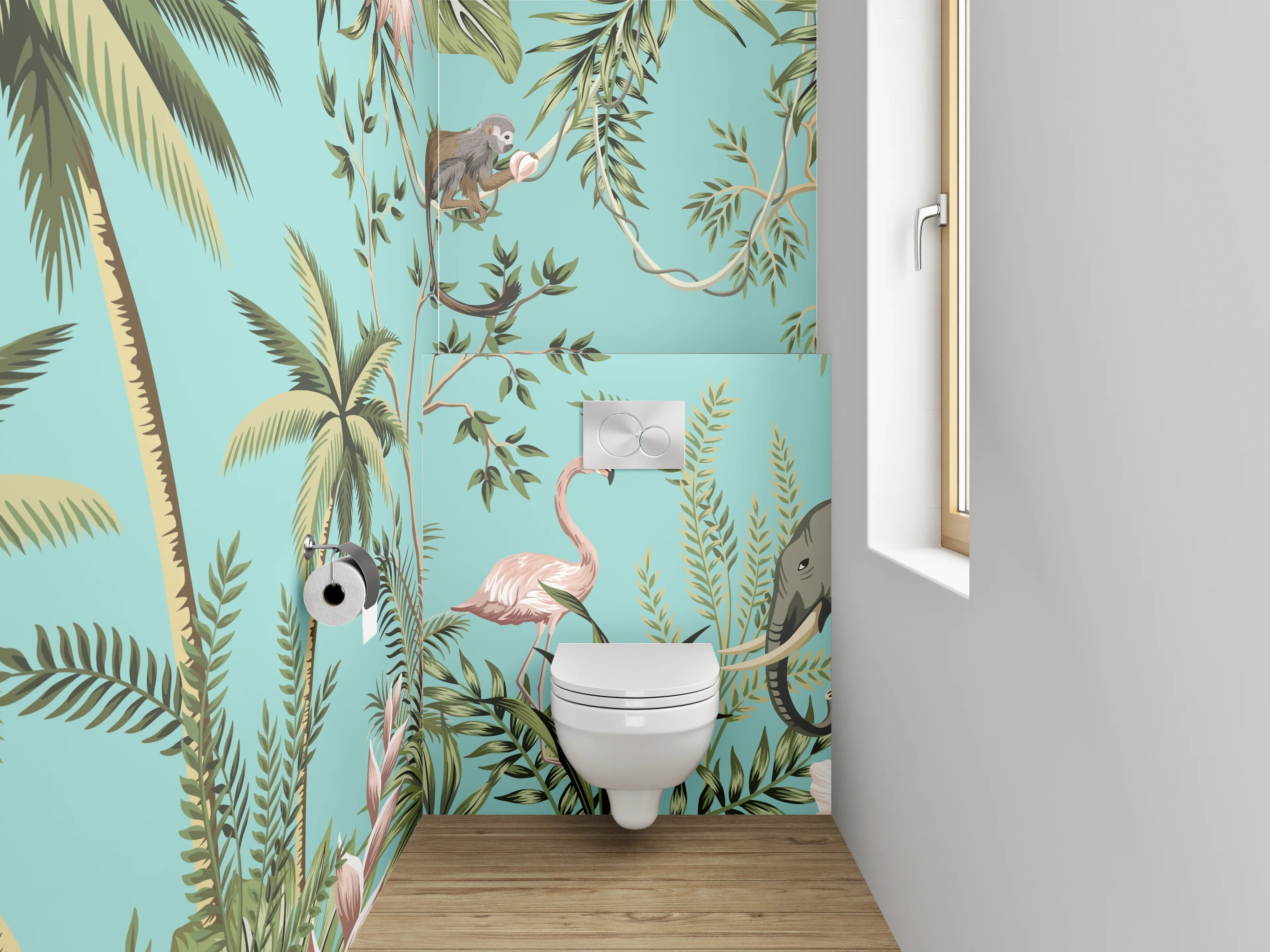 WC-Rückwand - Dschungel Tiere Illustration Tapete