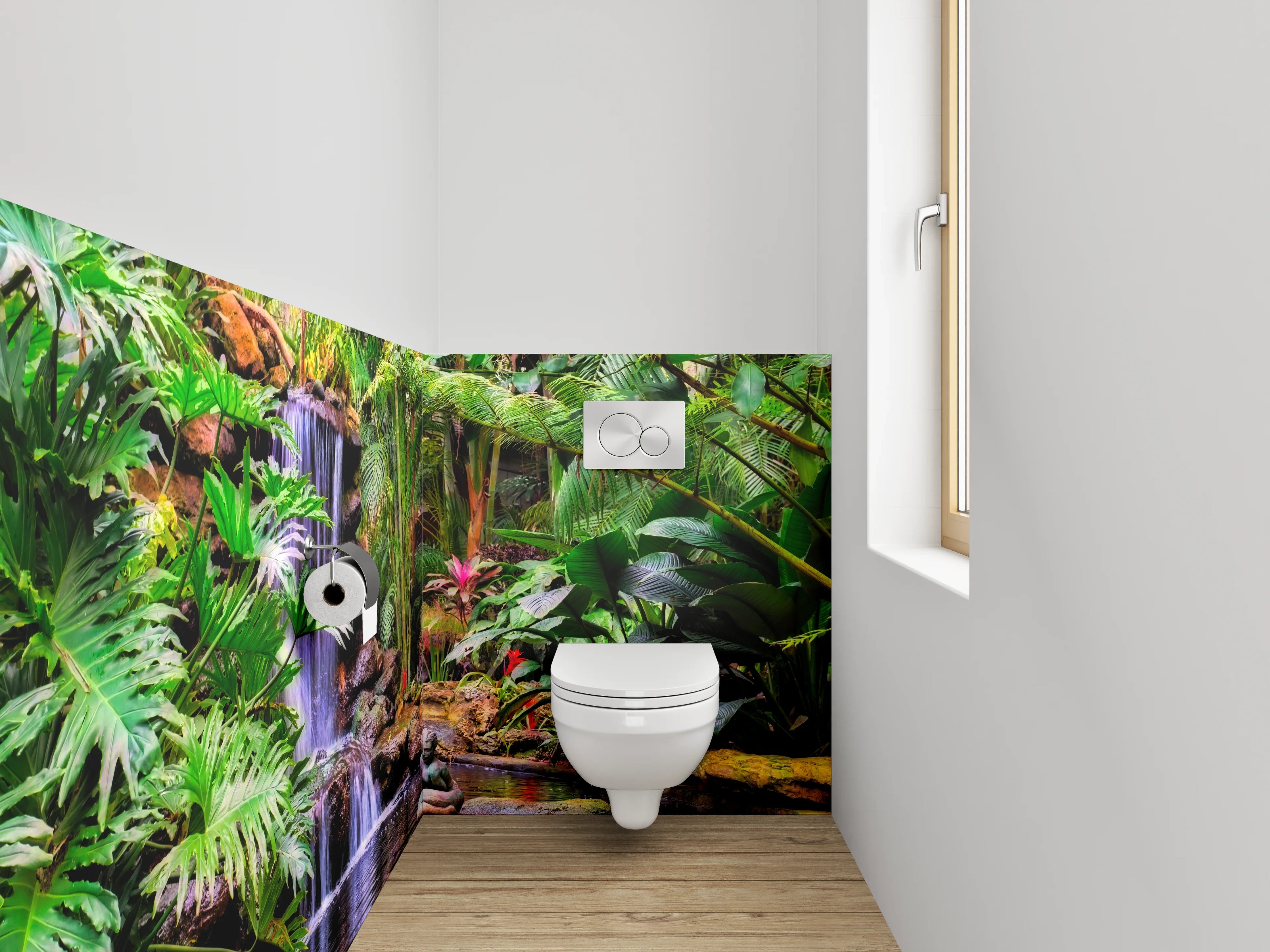 WC-Rückwand - Dschungel Wasserfall mit Buddha-Statue