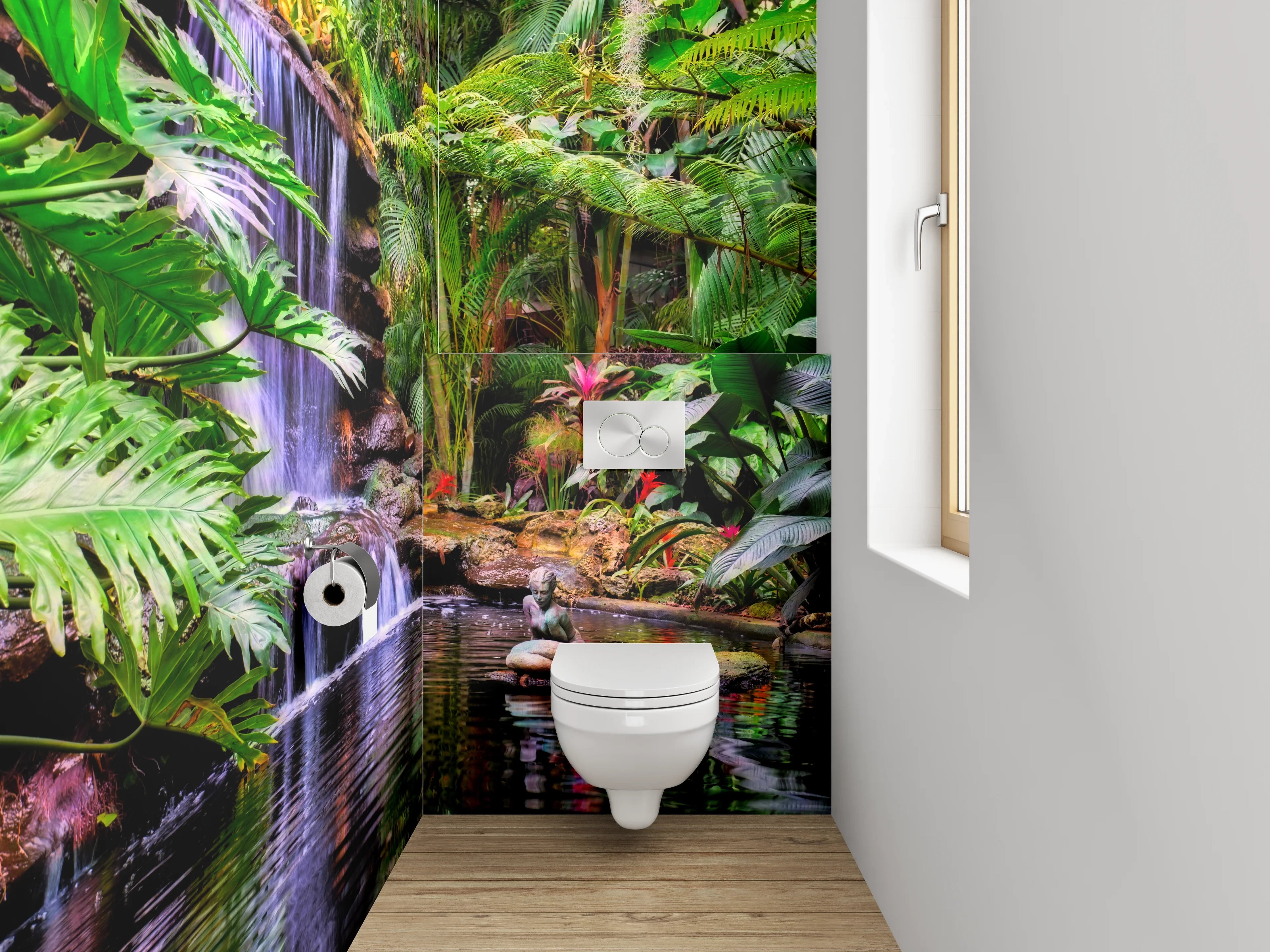 WC-Rückwand - Dschungel Wasserfall mit Buddha-Statue