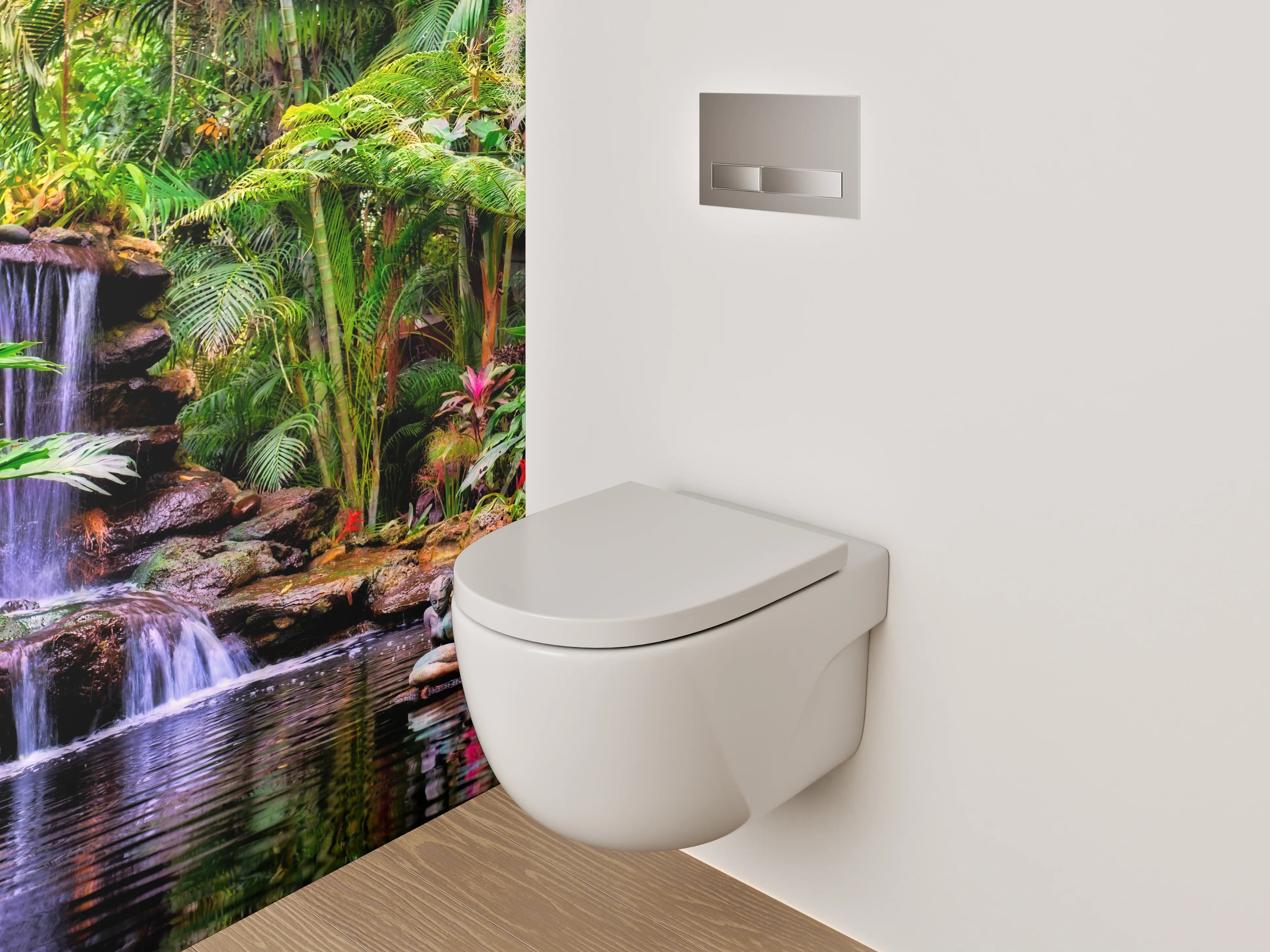 WC-Rückwand - Dschungel Wasserfall mit Buddha-Statue