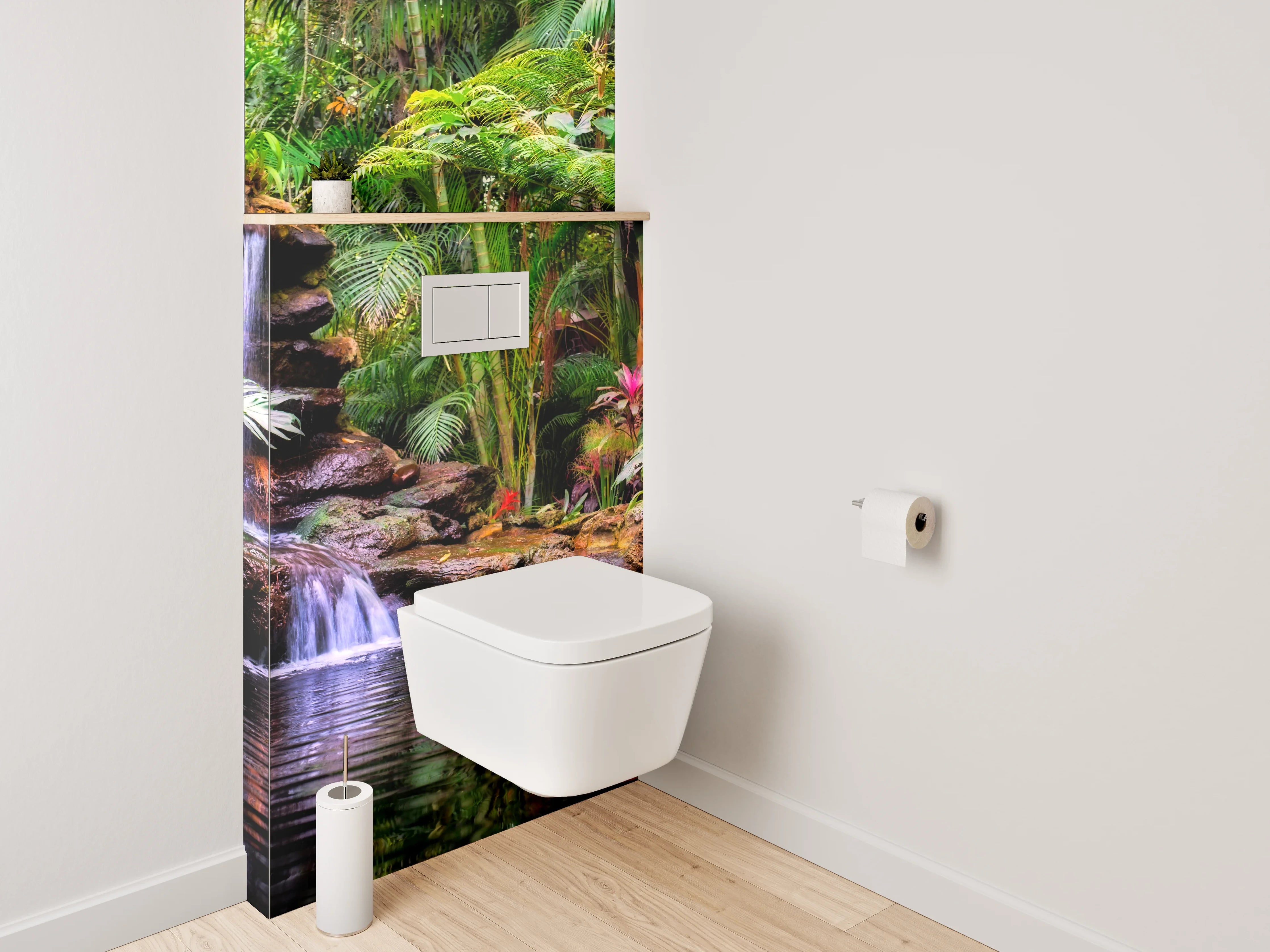 WC-Rückwand - Dschungel Wasserfall mit Buddha-Statue