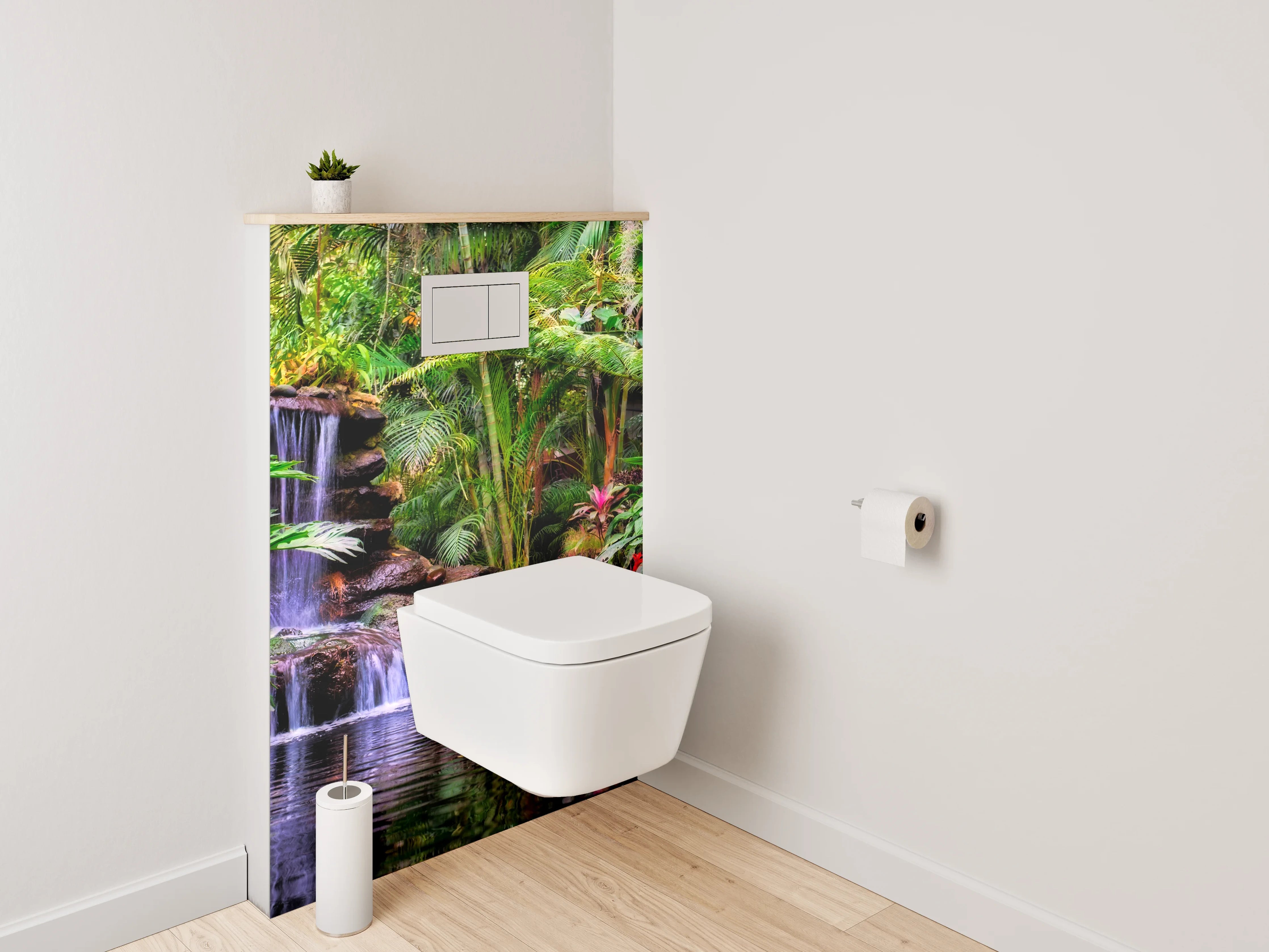 WC-Rückwand - Dschungel Wasserfall mit Buddha-Statue
