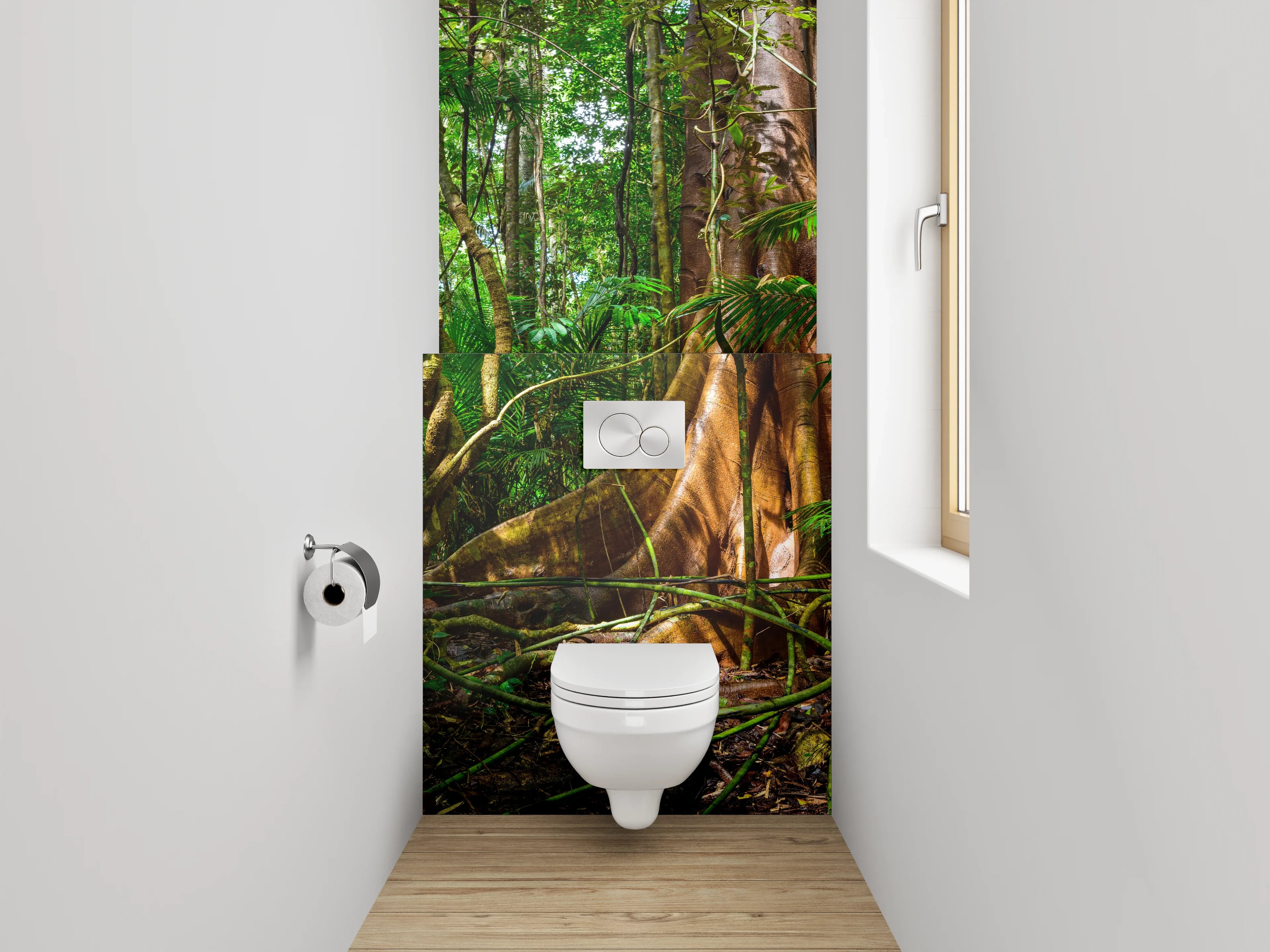 WC-Rückwand - Dschungel mit uraltem Baumstumpf