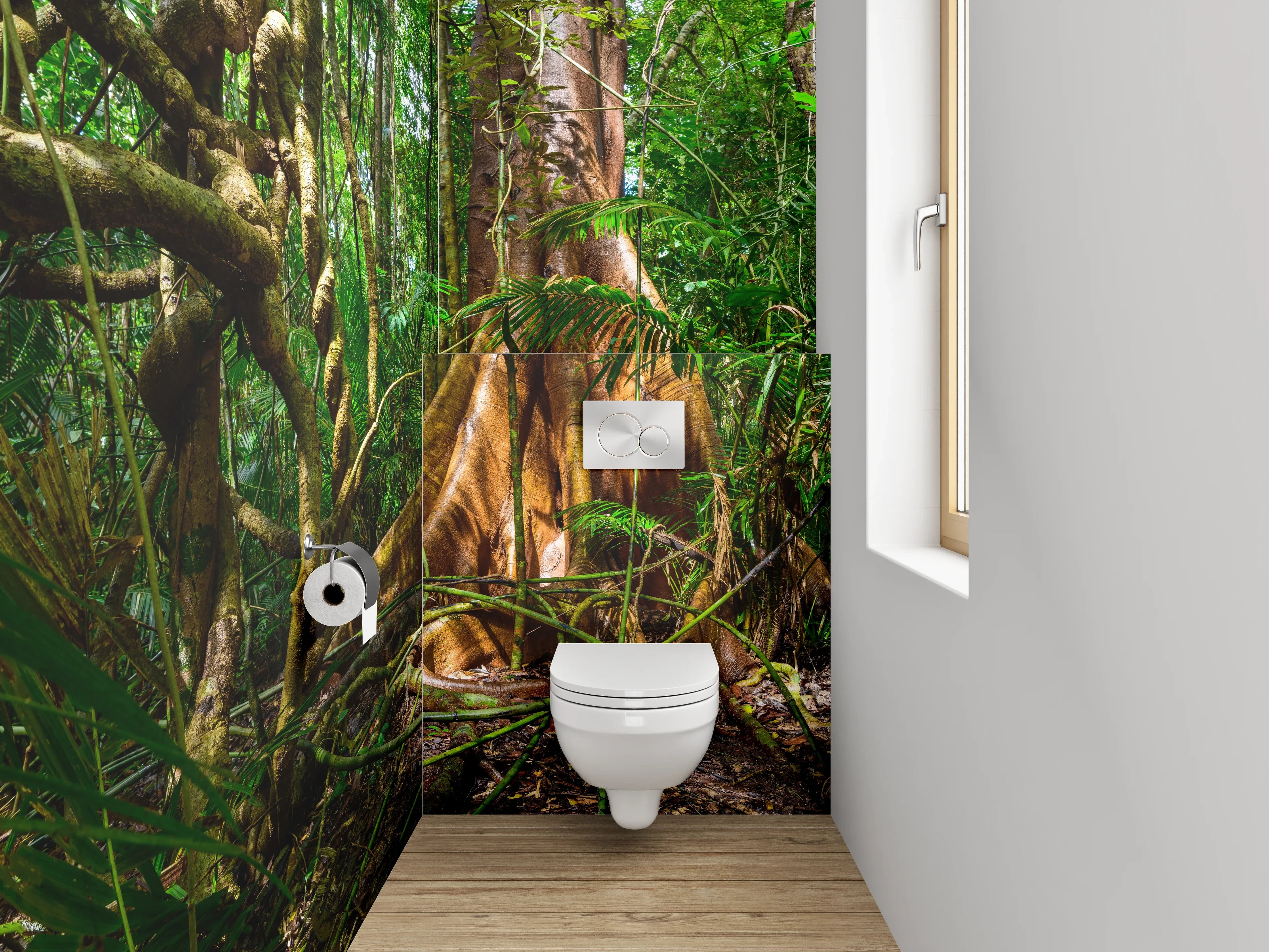 WC-Rückwand - Dschungel mit uraltem Baumstumpf