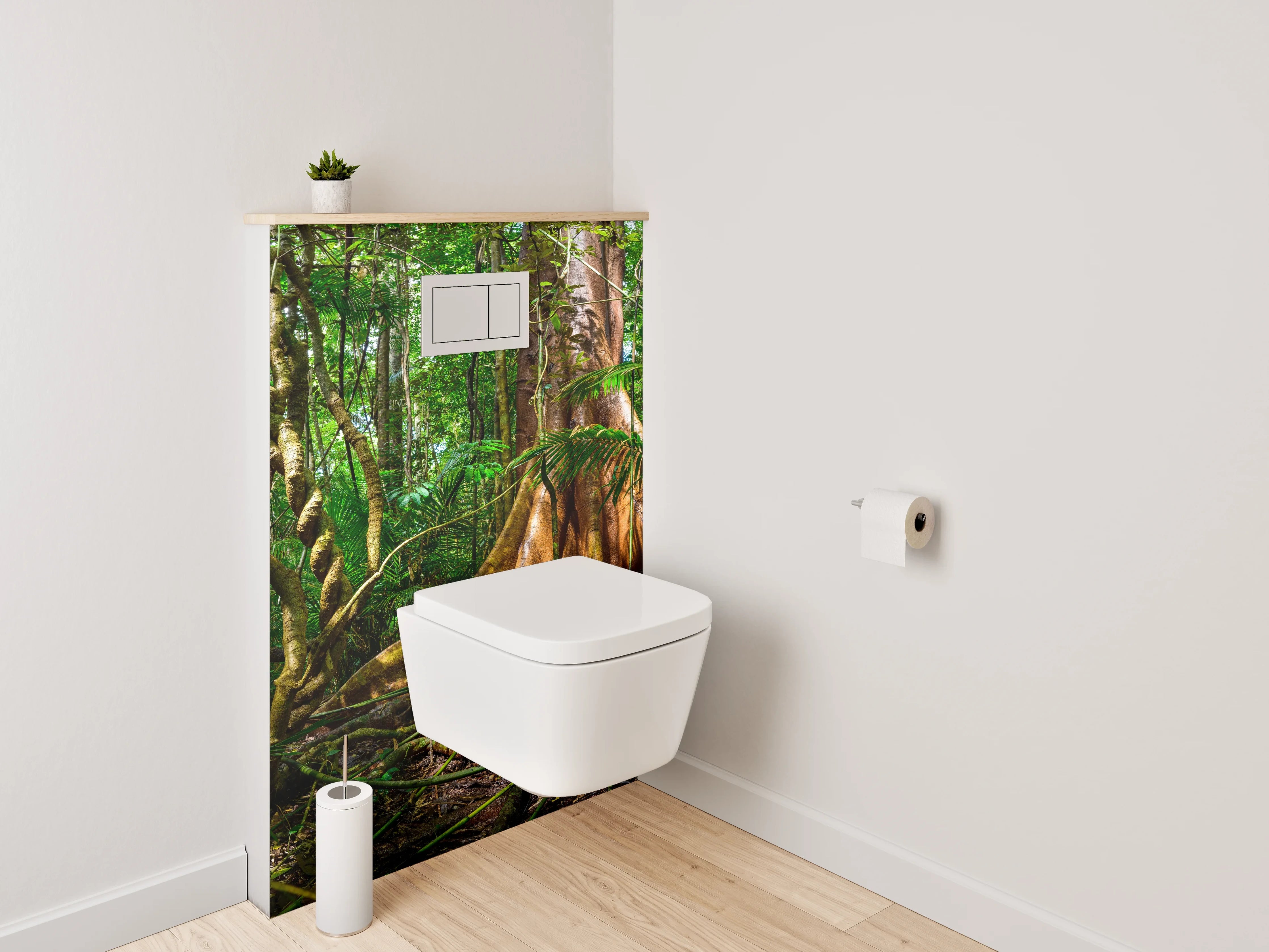 WC-Rückwand - Dschungel mit uraltem Baumstumpf