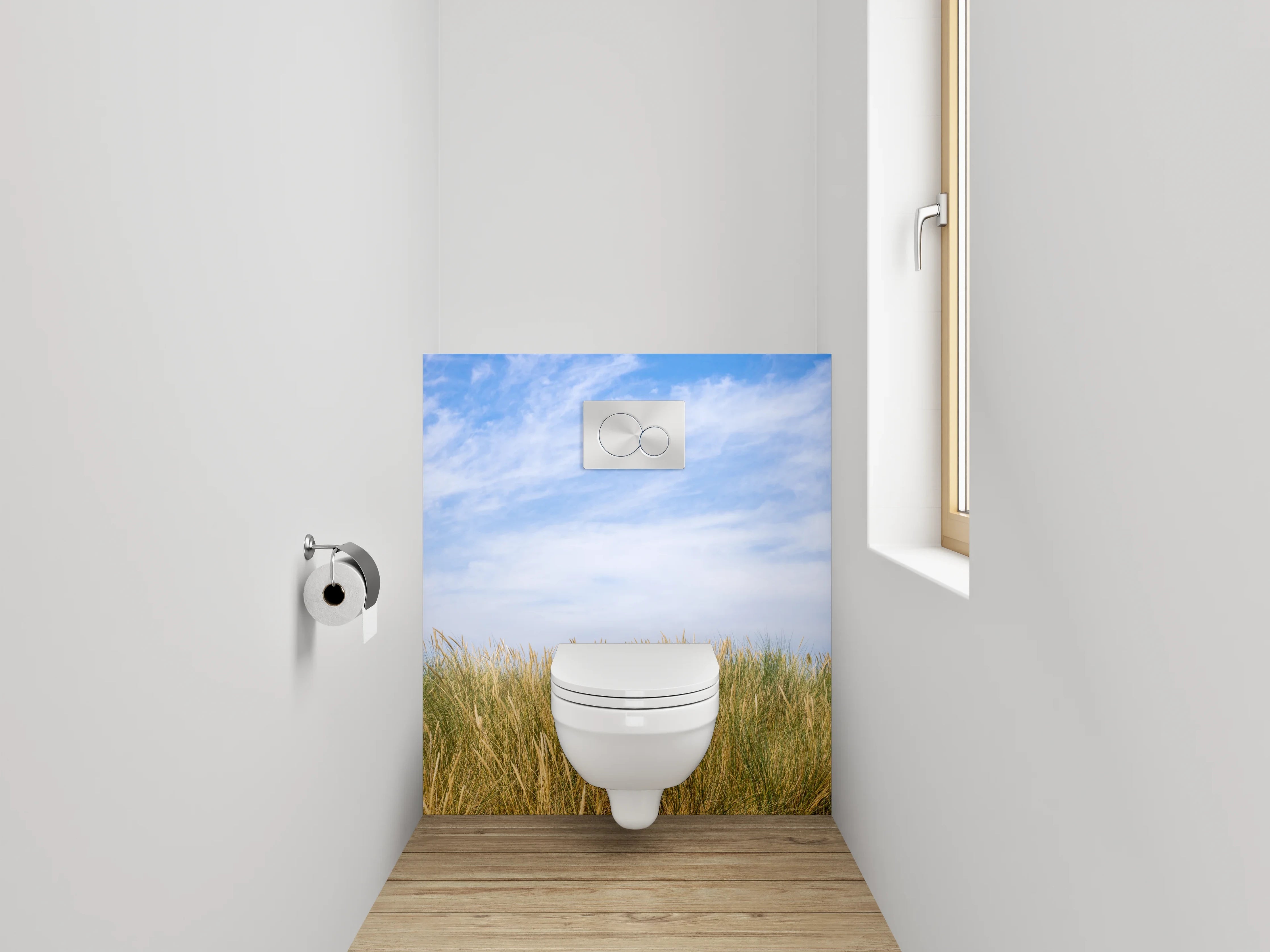 WC-Rückwand - Dünenlandschaft unter blauem Himmel