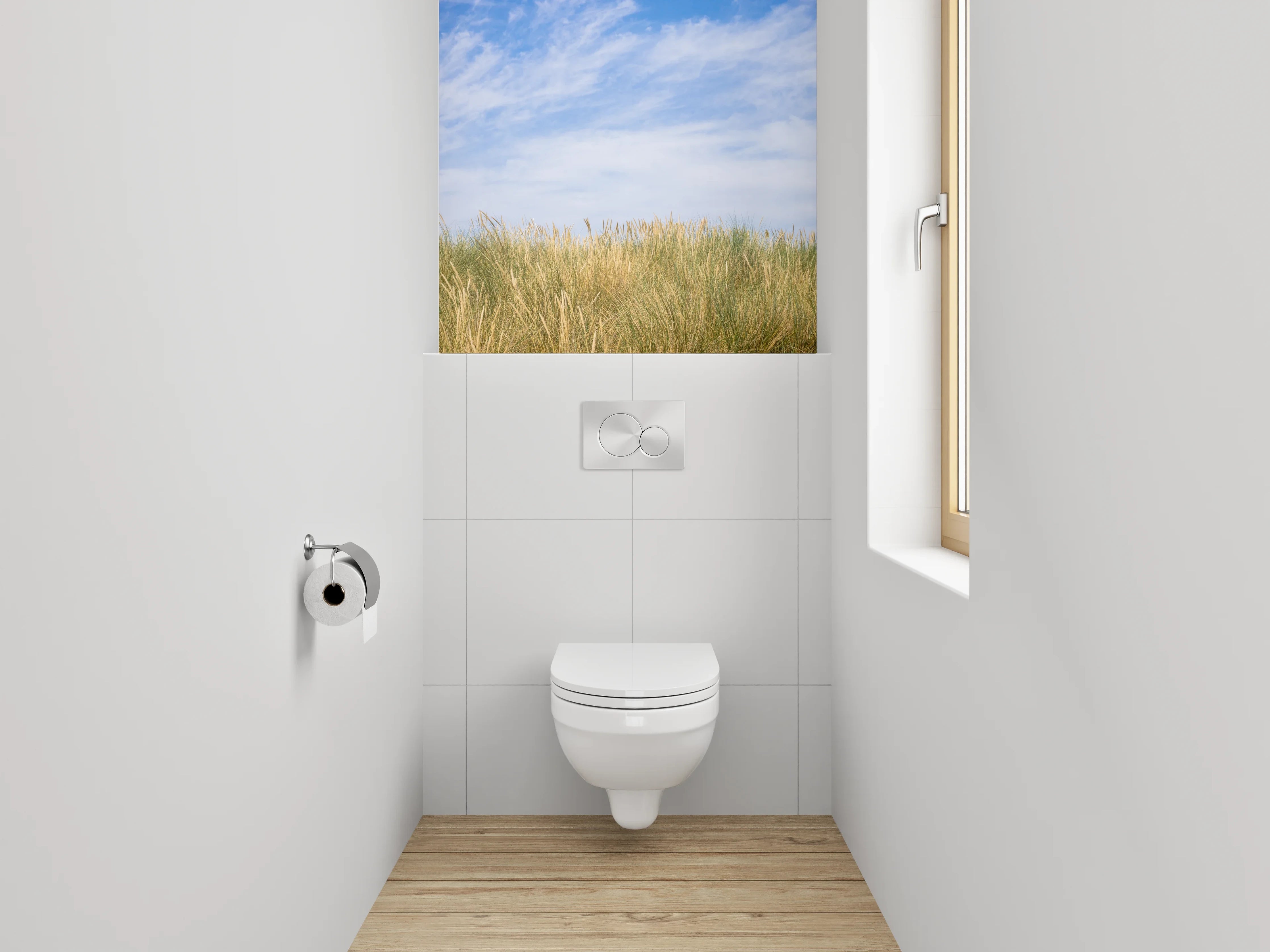 WC-Rückwand - Dünenlandschaft unter blauem Himmel