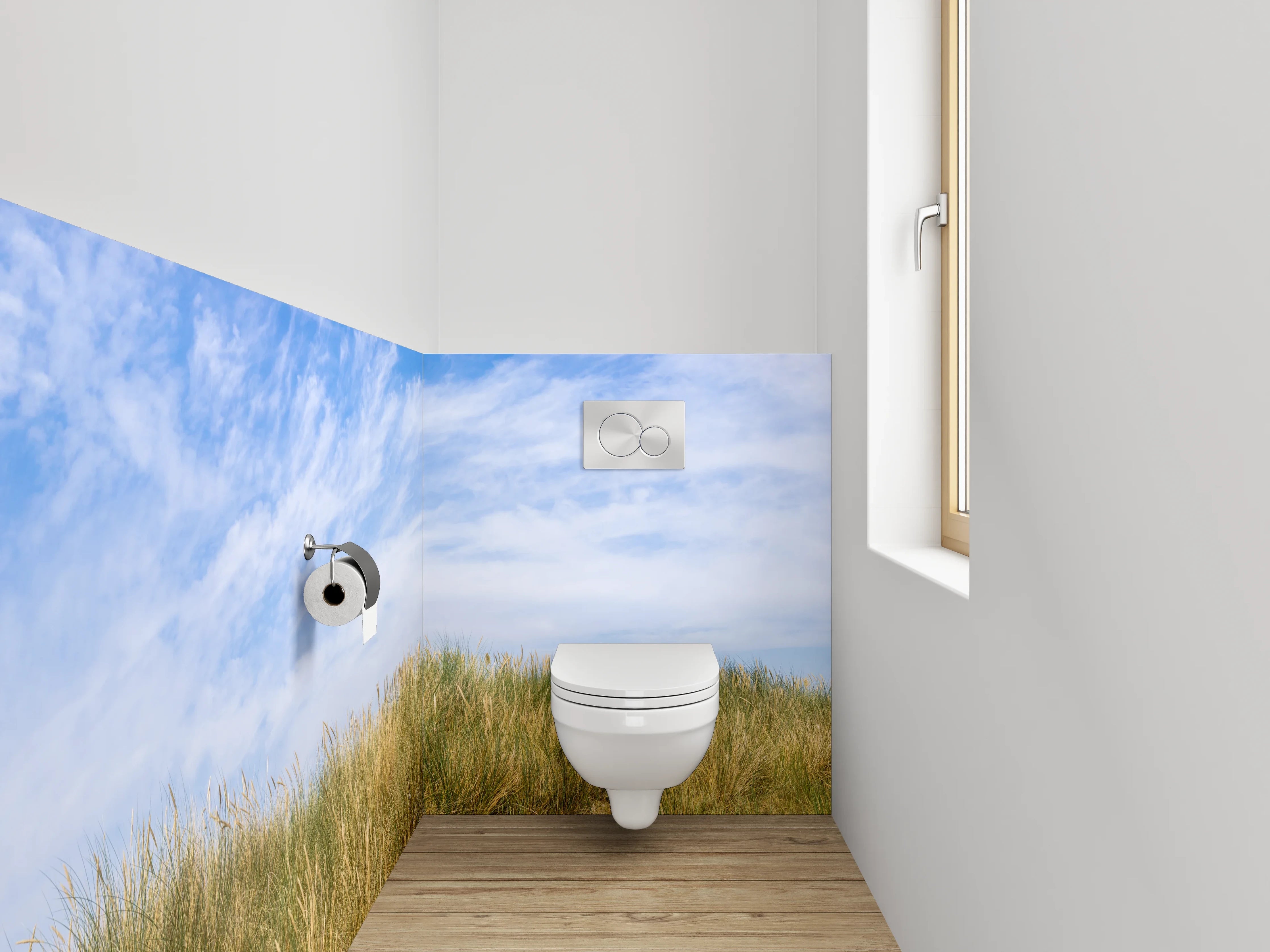 WC-Rückwand - Dünenlandschaft unter blauem Himmel