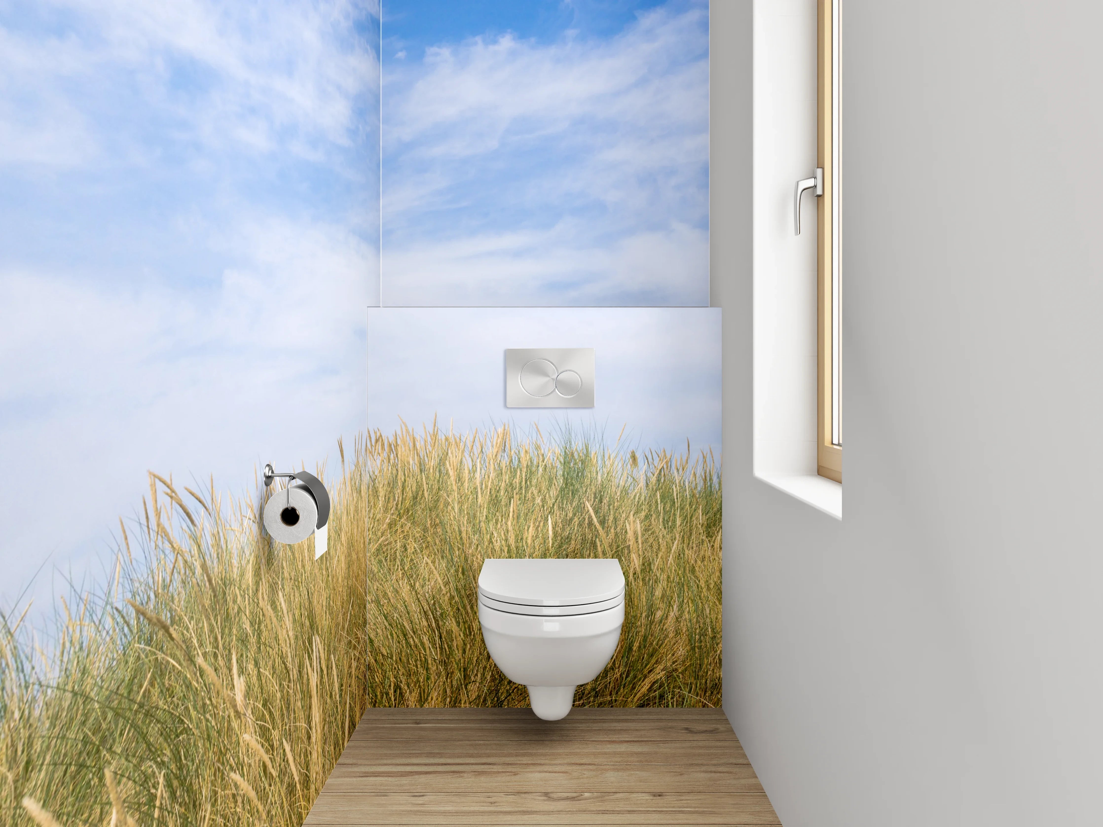 WC-Rückwand - Dünenlandschaft unter blauem Himmel