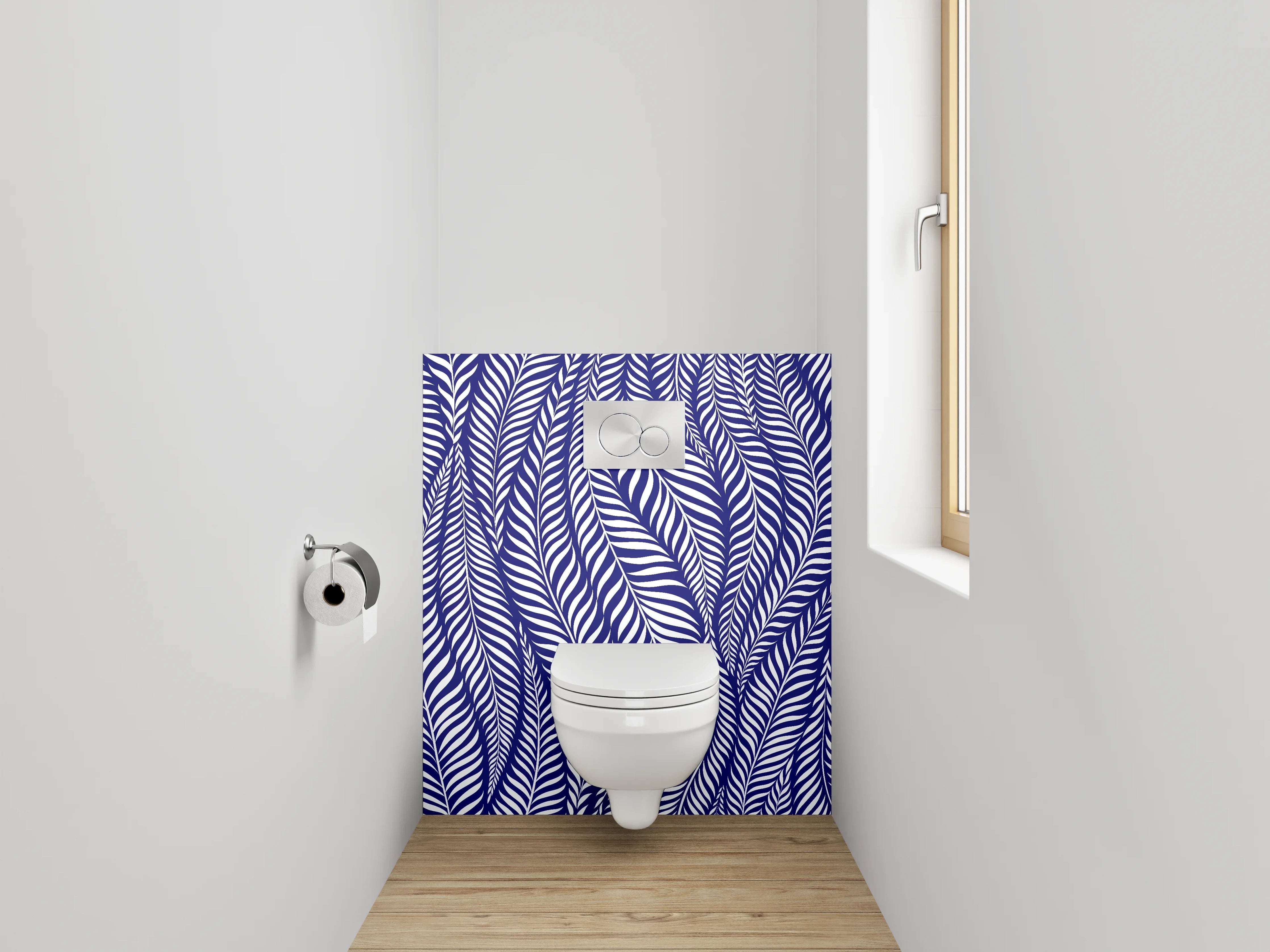 WC-Rückwand - Dunkelblaues Blättermuster modern minimalistisch