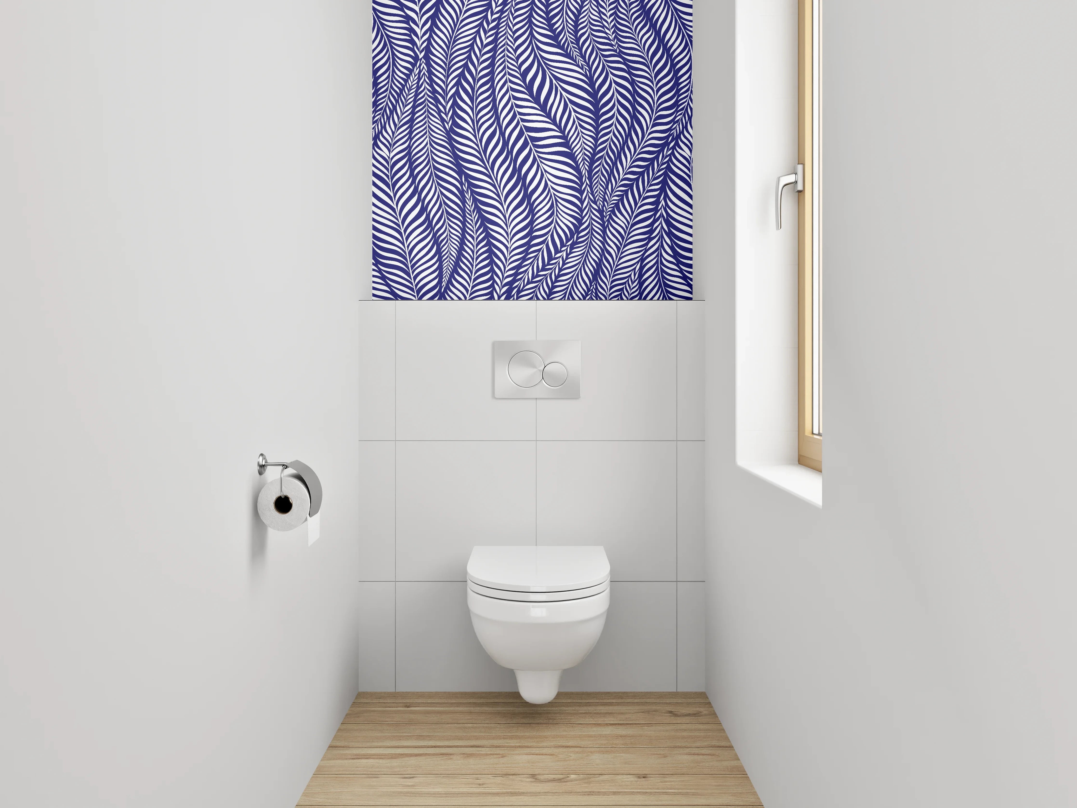 WC-Rückwand - Dunkelblaues Blättermuster modern minimalistisch