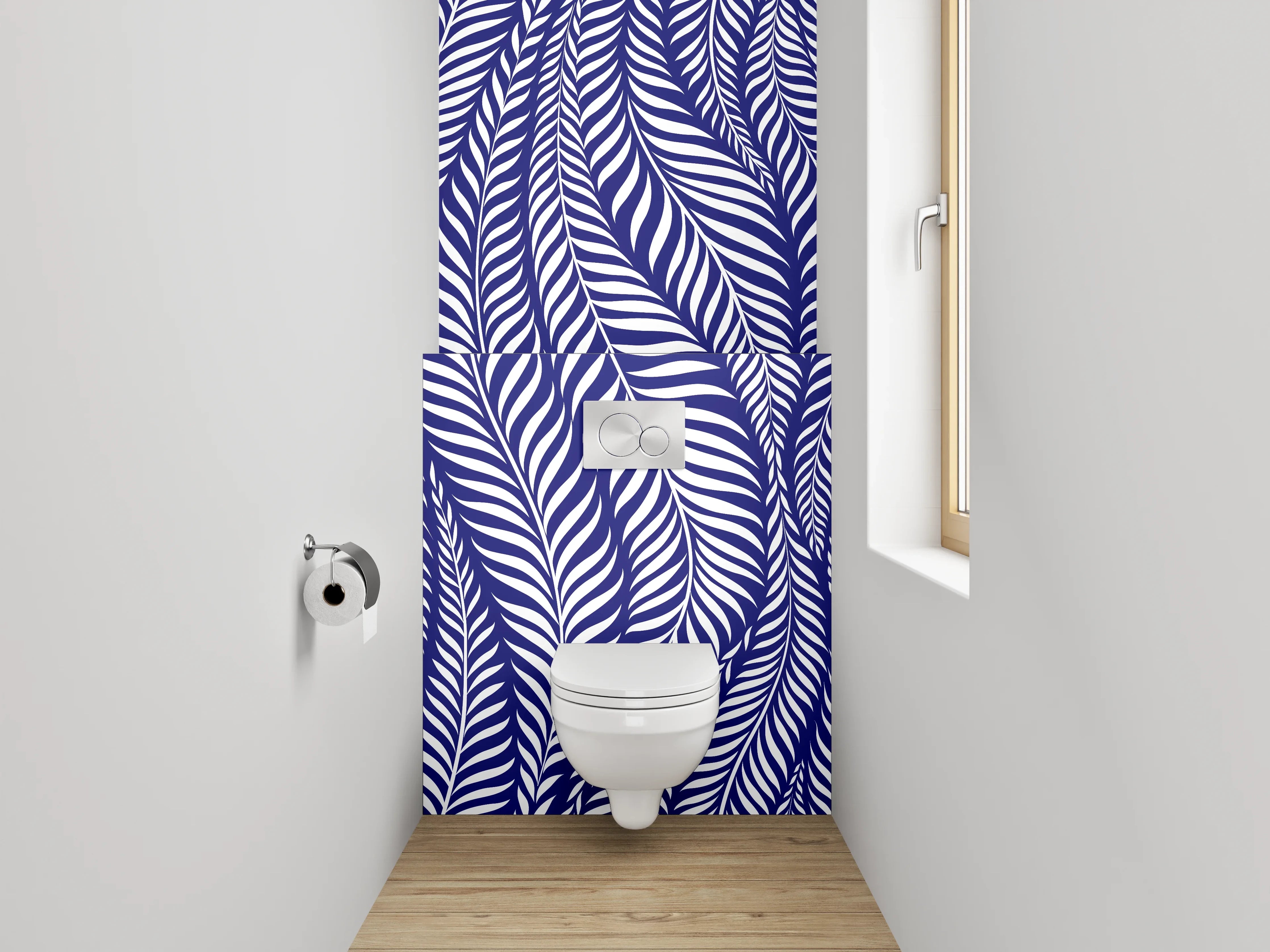 WC-Rückwand - Dunkelblaues Blättermuster modern minimalistisch