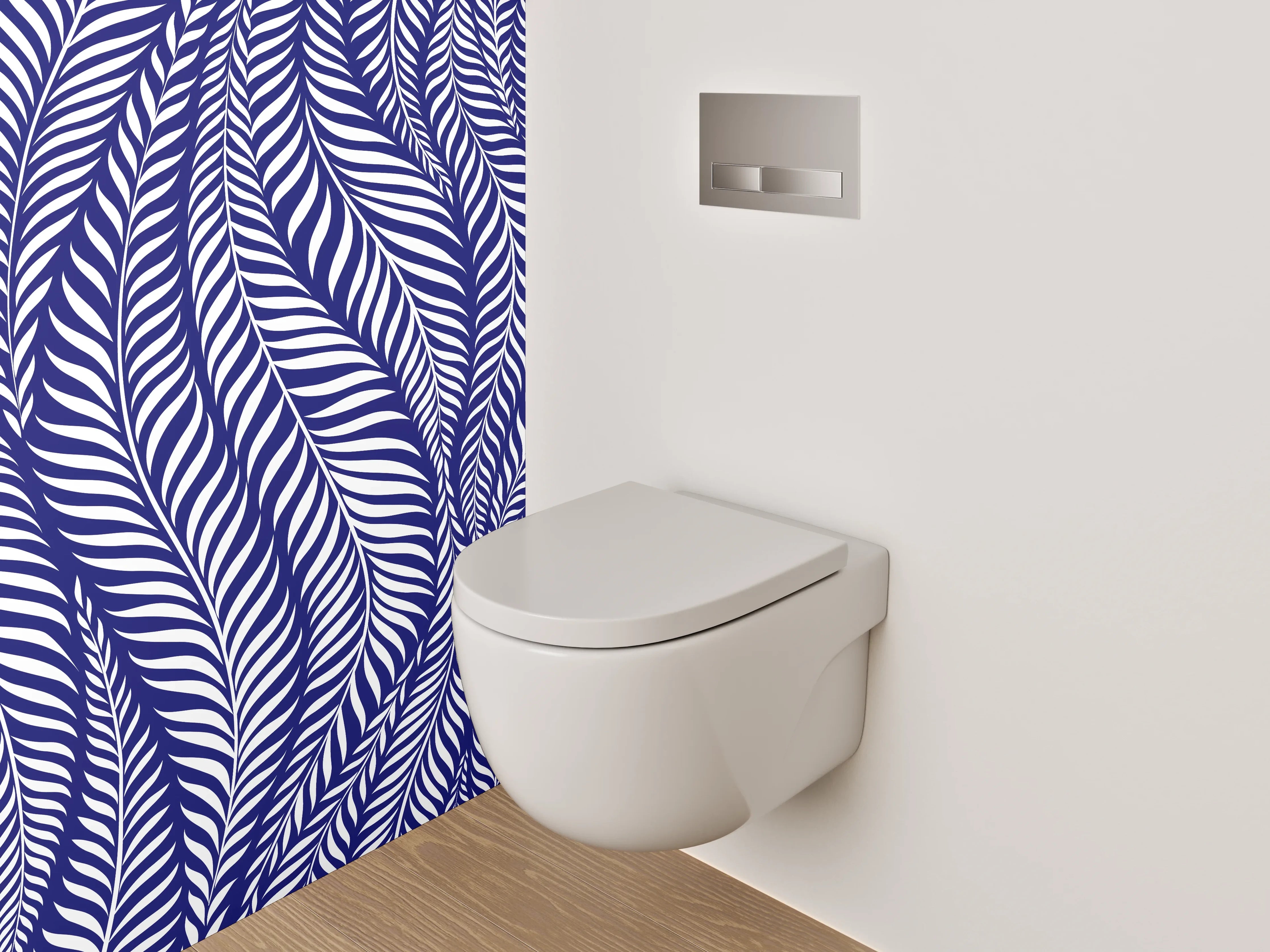 WC-Rückwand - Dunkelblaues Blättermuster modern minimalistisch