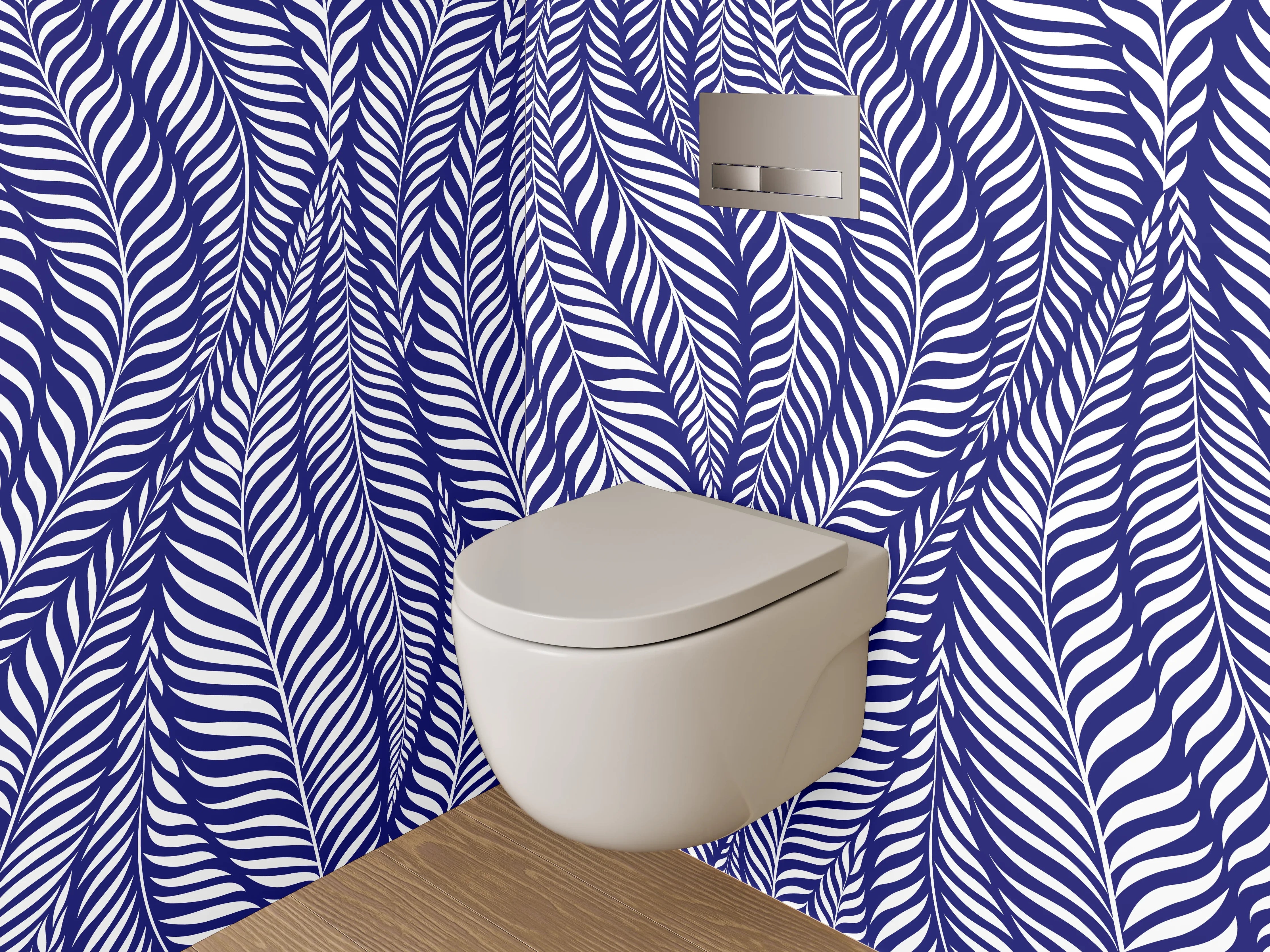 WC-Rückwand - Dunkelblaues Blättermuster modern minimalistisch