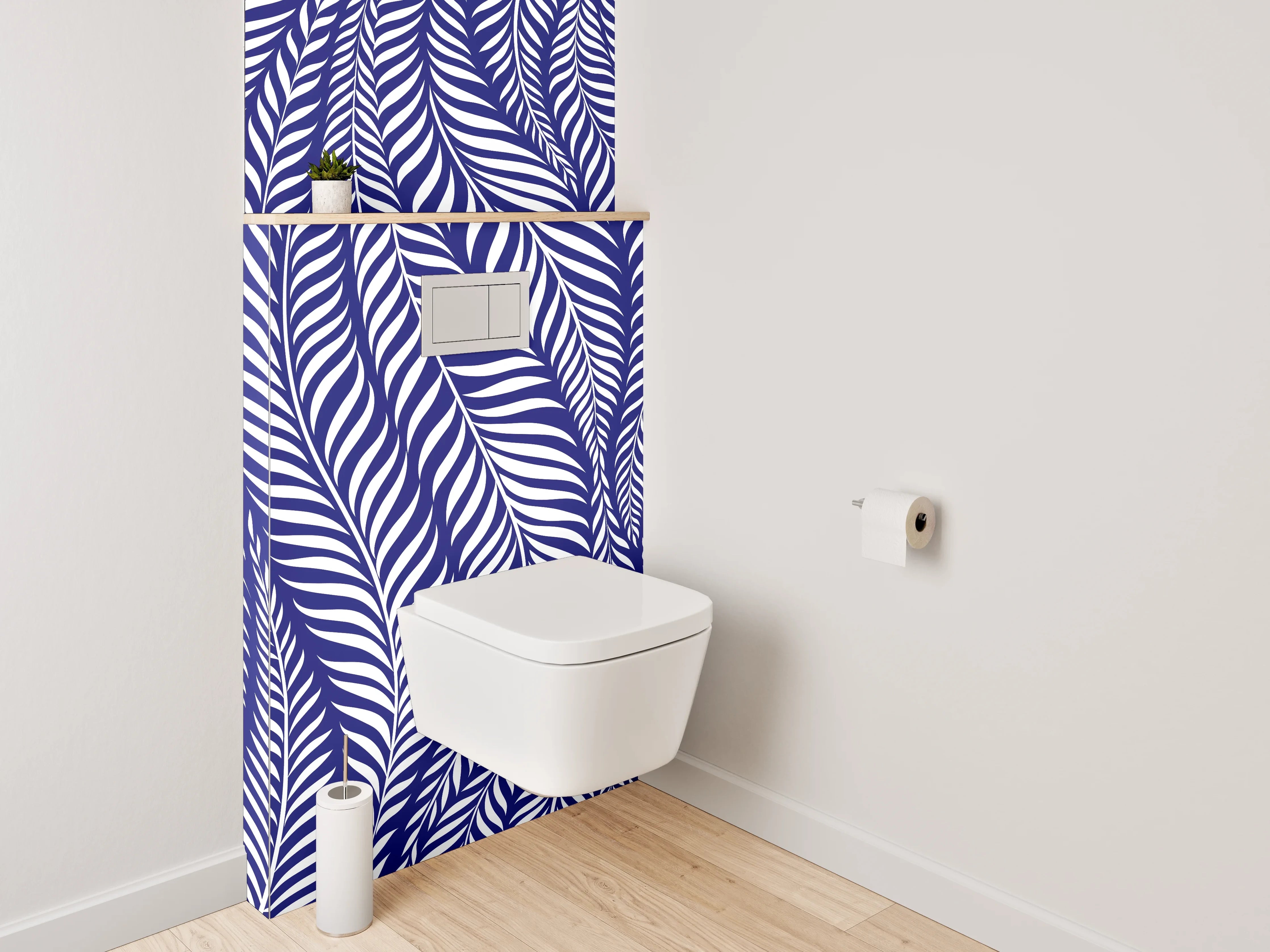WC-Rückwand - Dunkelblaues Blättermuster modern minimalistisch