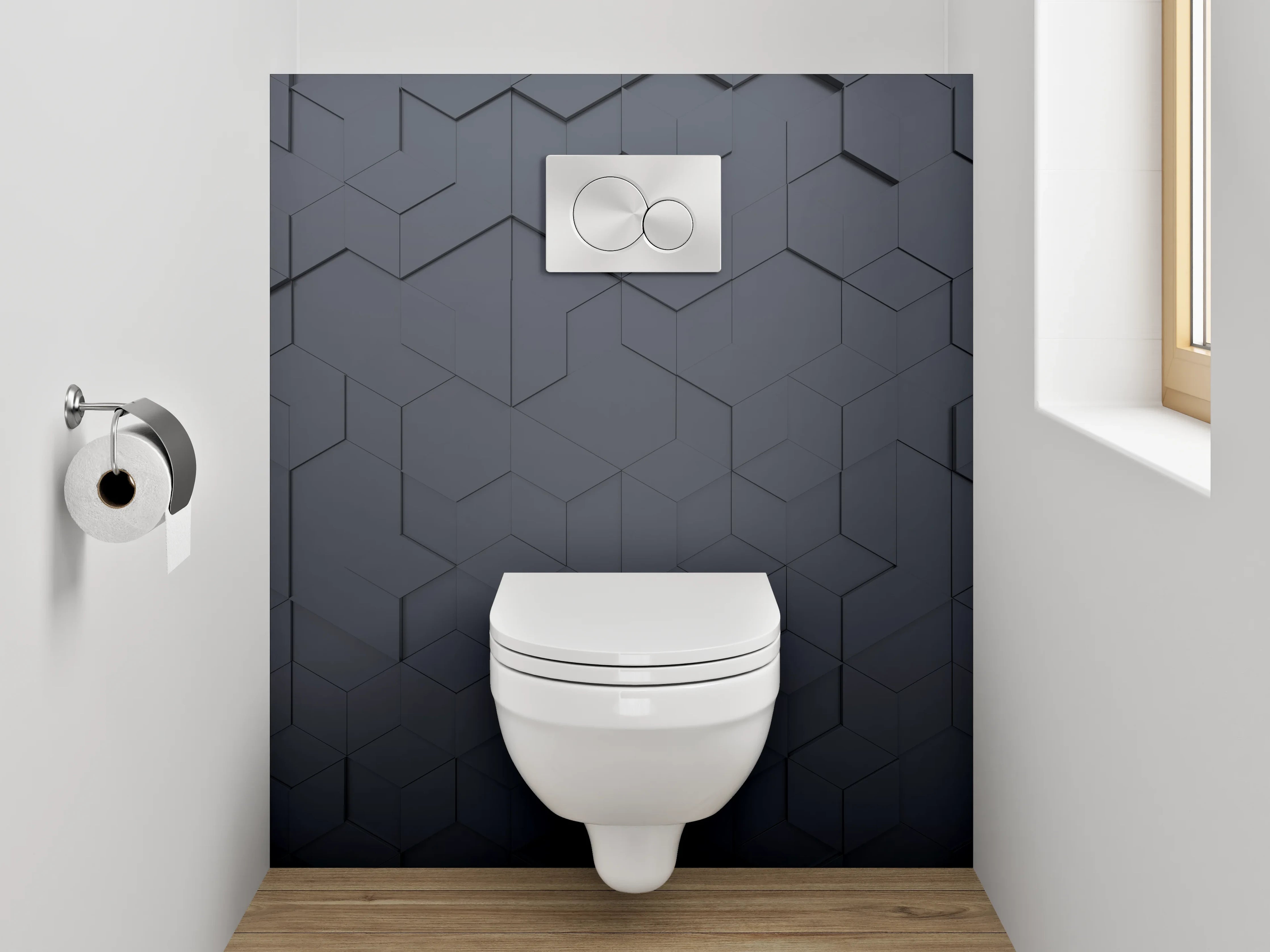 WC-Rückwand - Dunkelgraues 3D-Geometriemuster