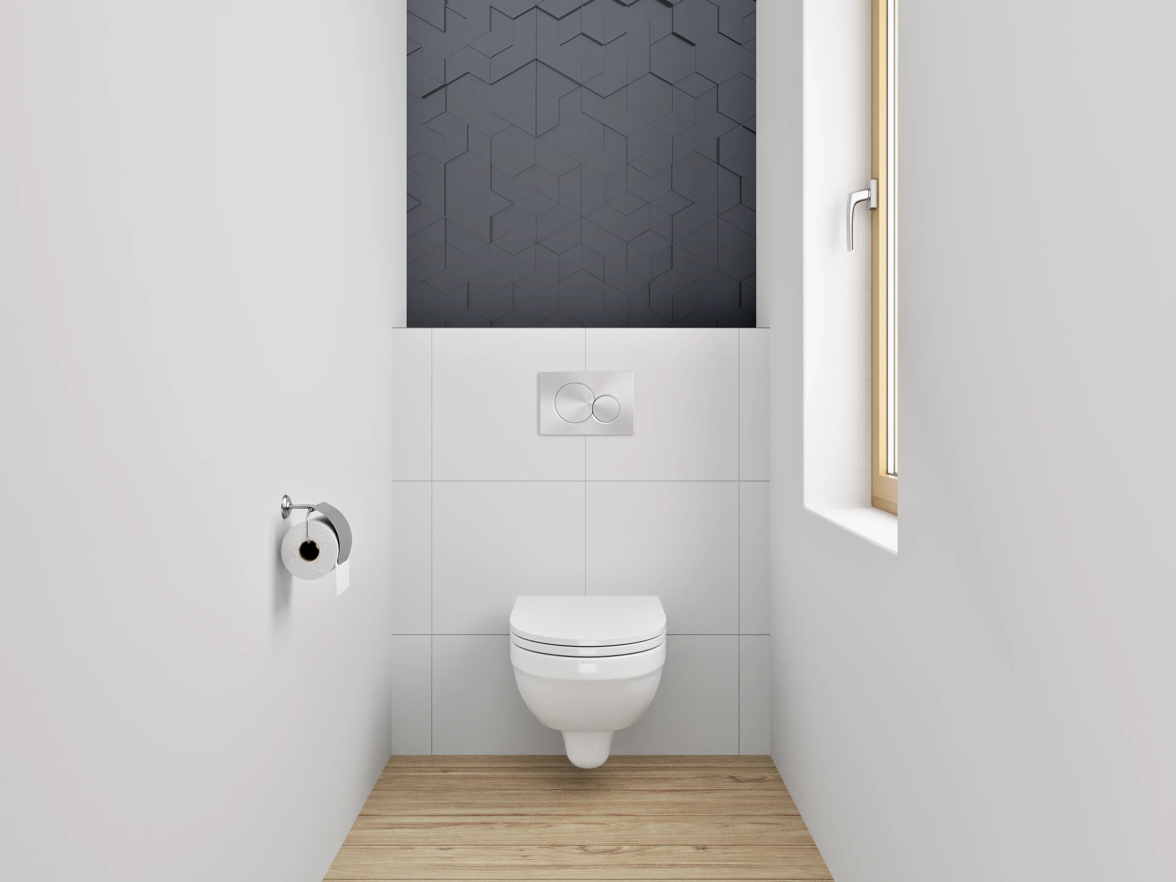 WC-Rückwand - Dunkelgraues 3D-Geometriemuster
