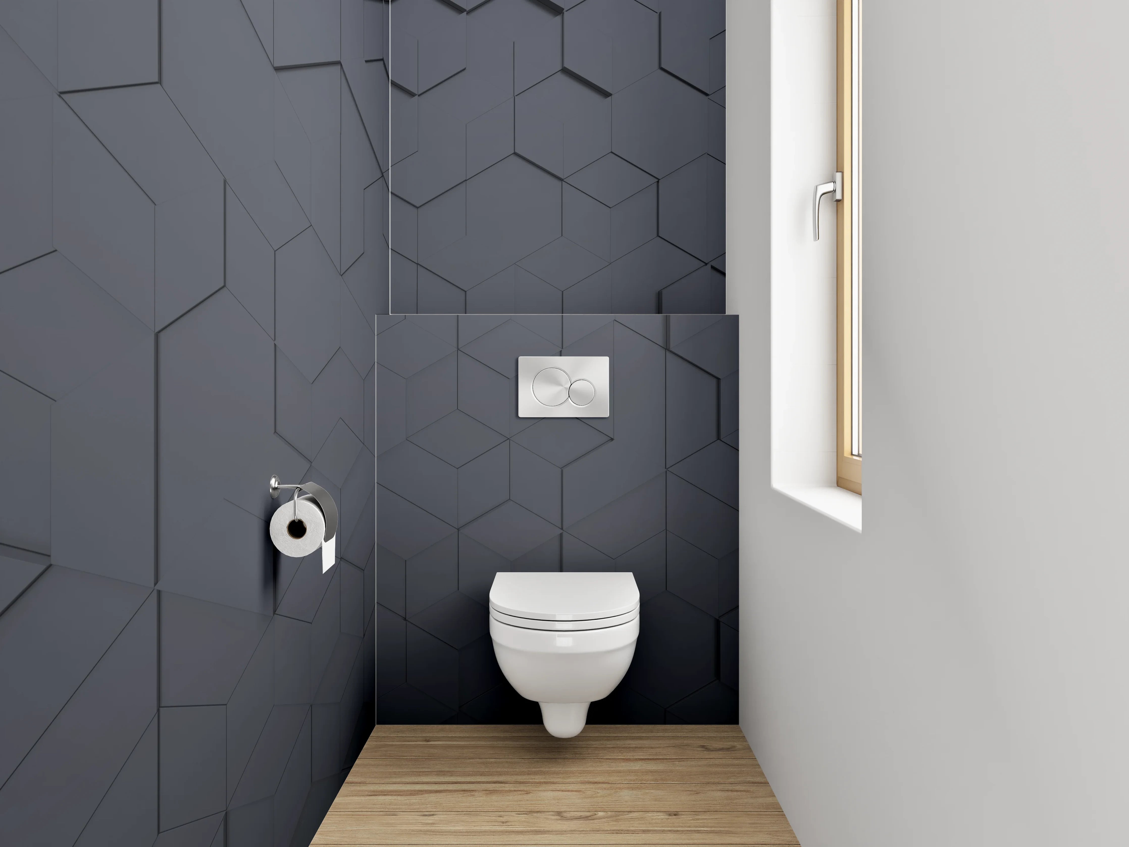 WC-Rückwand - Dunkelgraues 3D-Geometriemuster