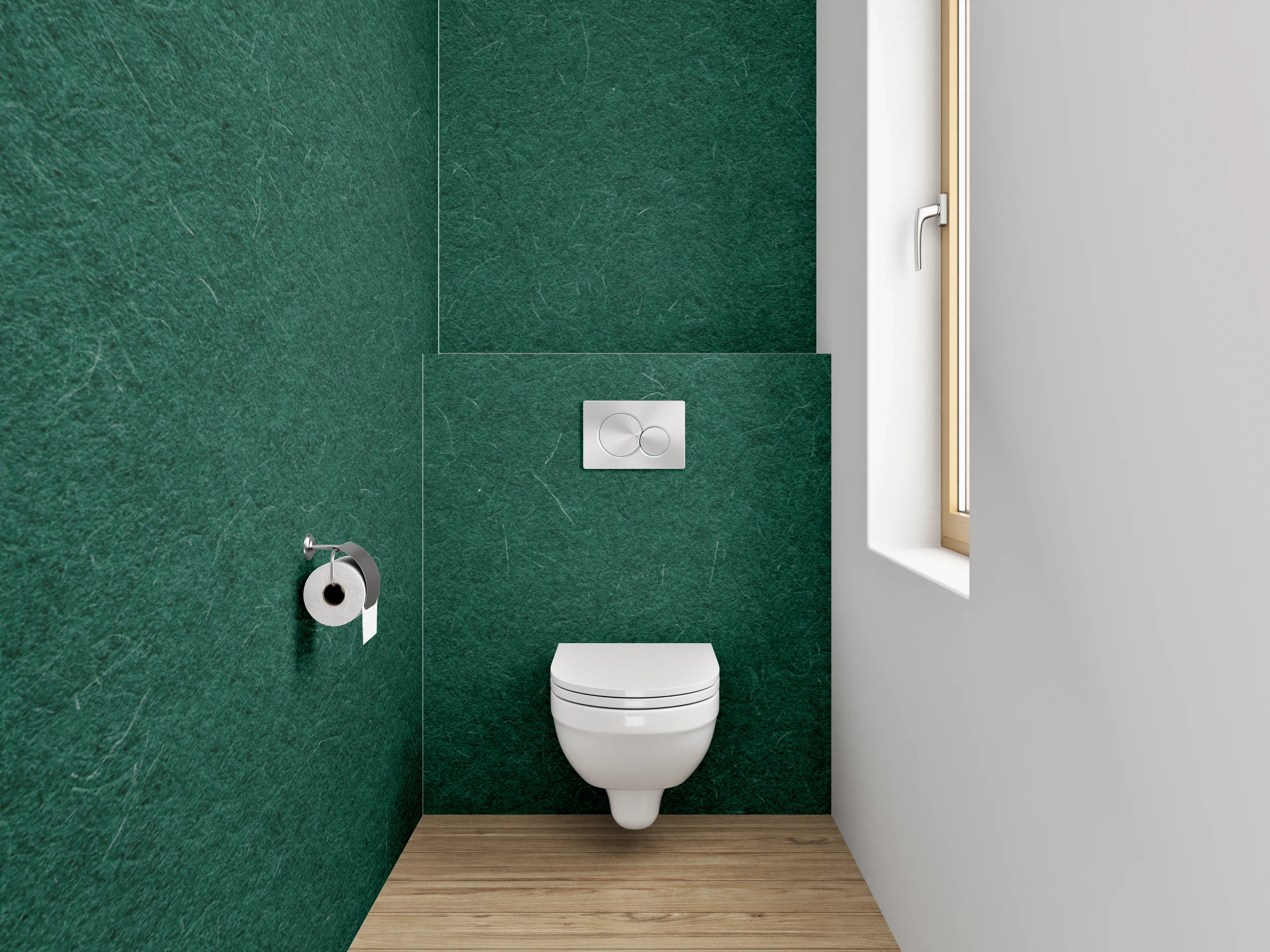 WC-Rückwand - Dunkelgrüner Filzstoff, Nahaufnahme