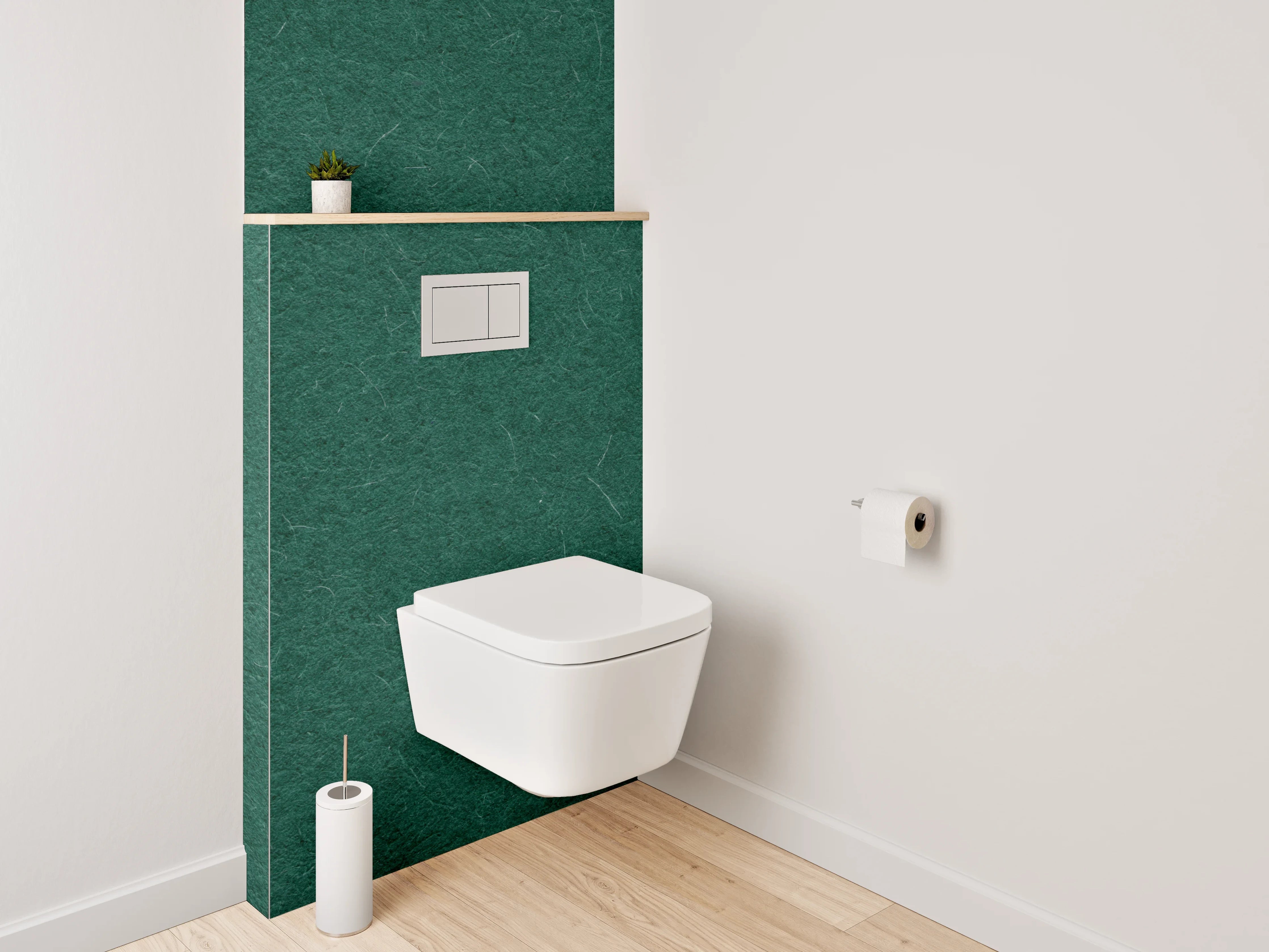 WC-Rückwand - Dunkelgrüner Filzstoff, Nahaufnahme