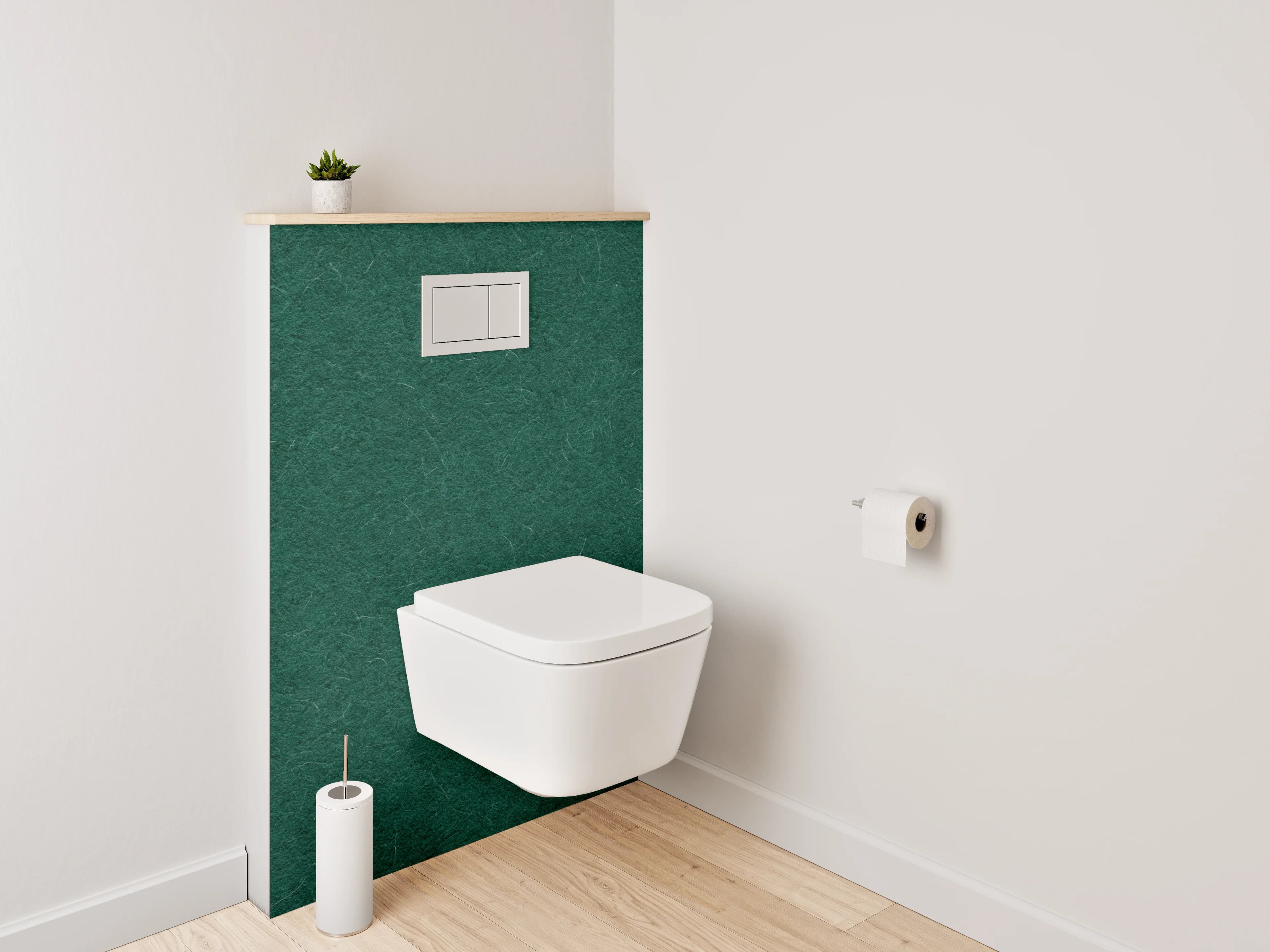 WC-Rückwand - Dunkelgrüner Filzstoff, Nahaufnahme