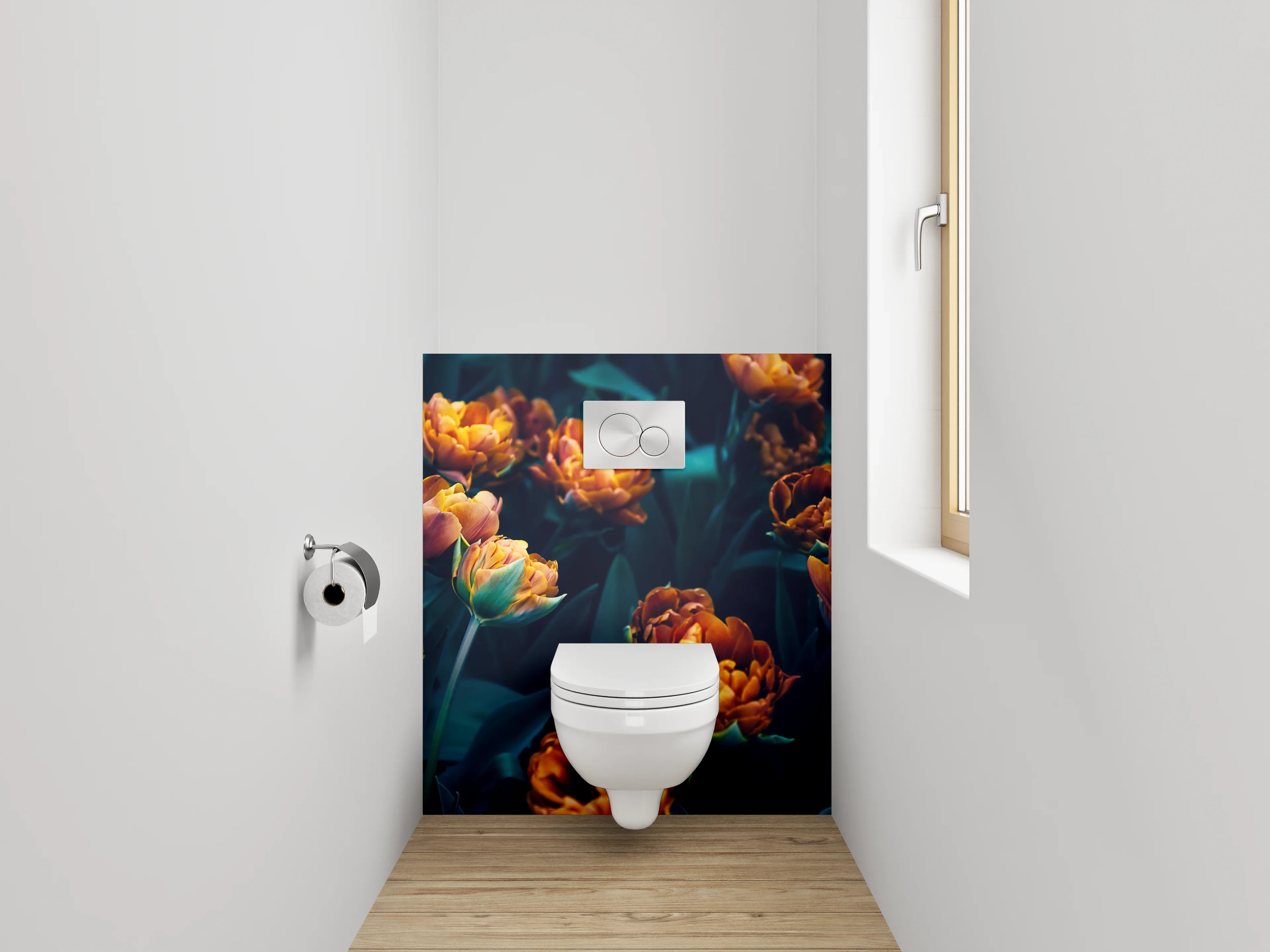 WC-Rückwand - Dunkelromantische Blumenpracht