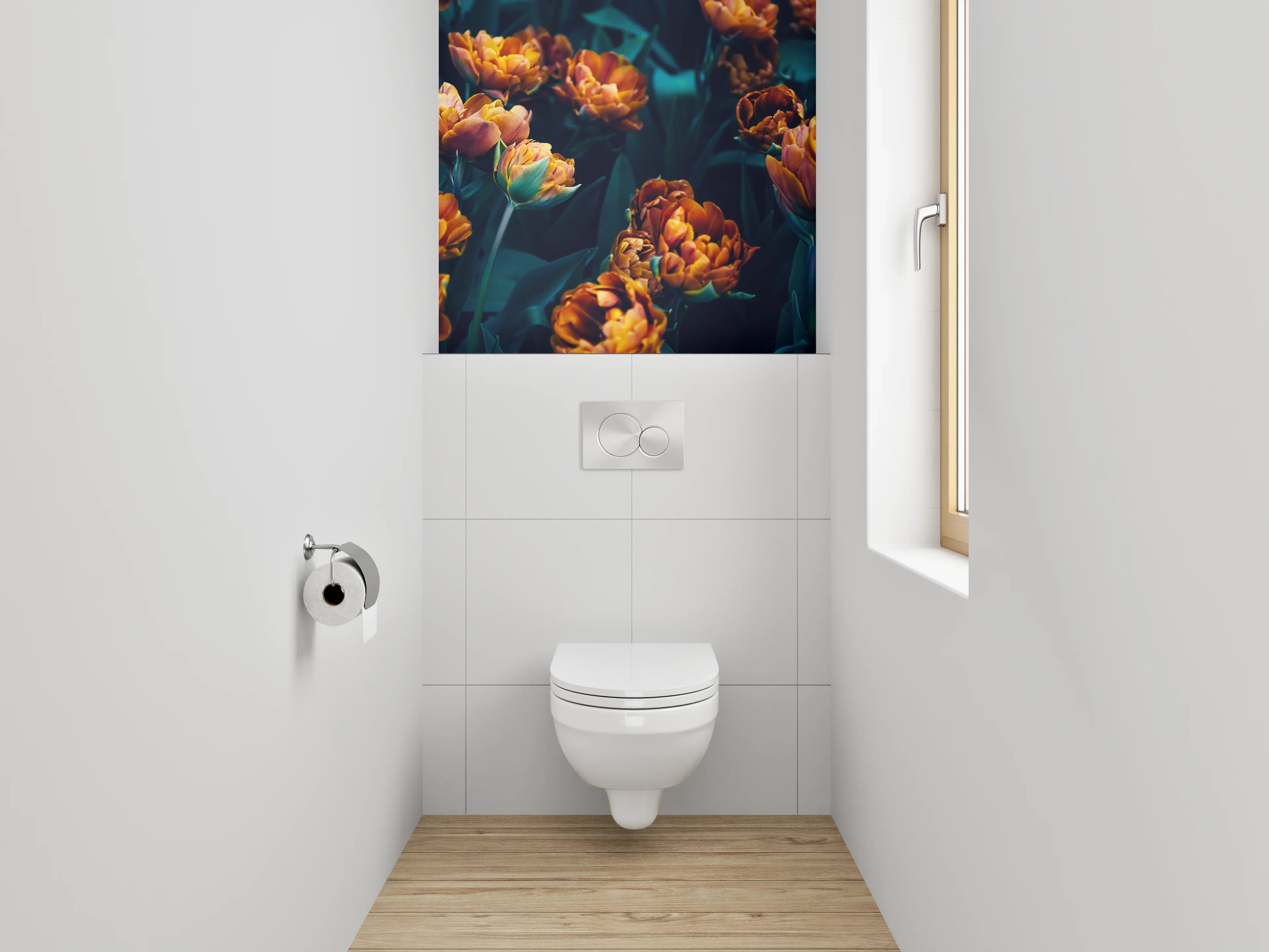 WC-Rückwand - Dunkelromantische Blumenpracht