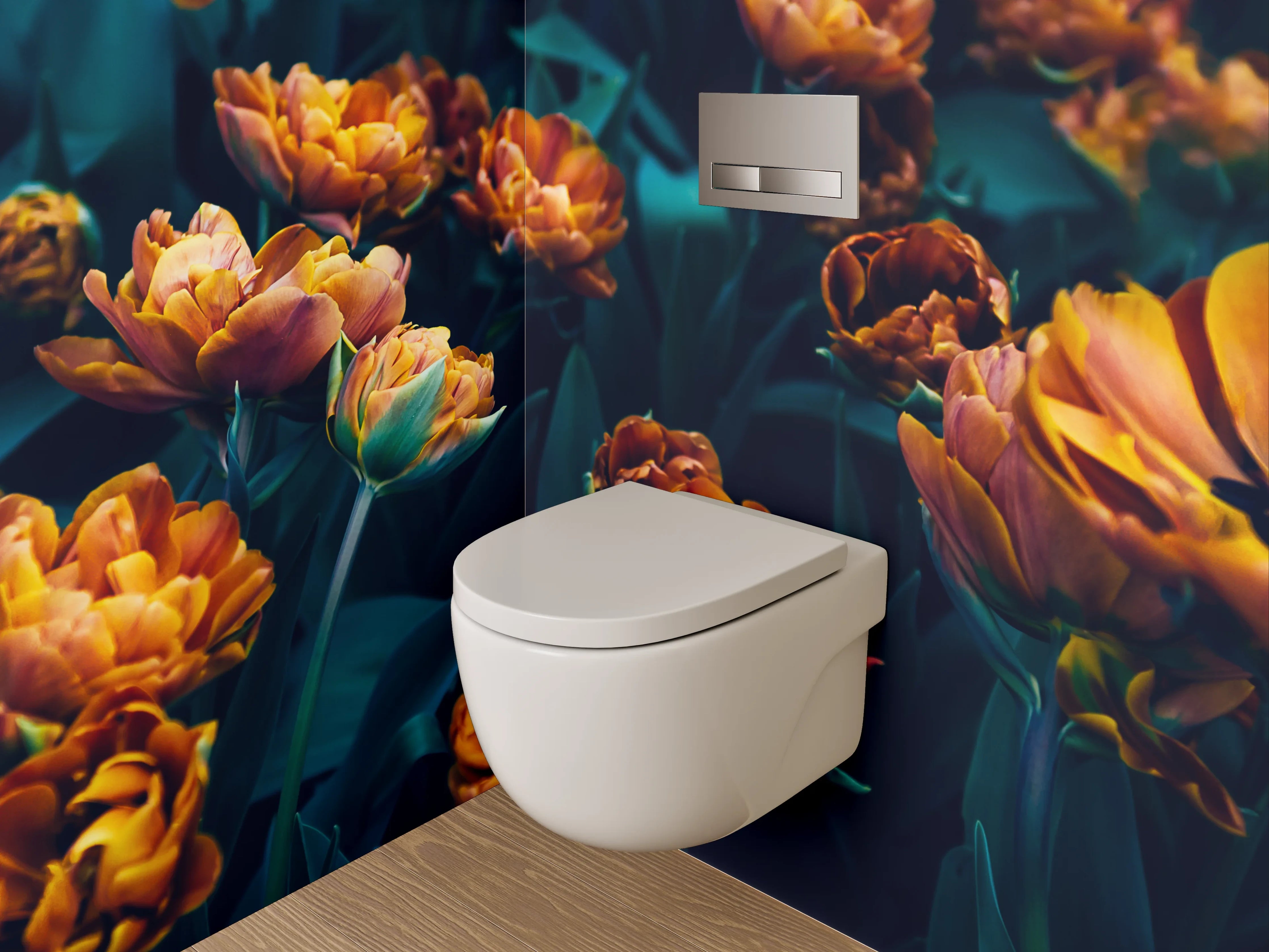 WC-Rückwand - Dunkelromantische Blumenpracht