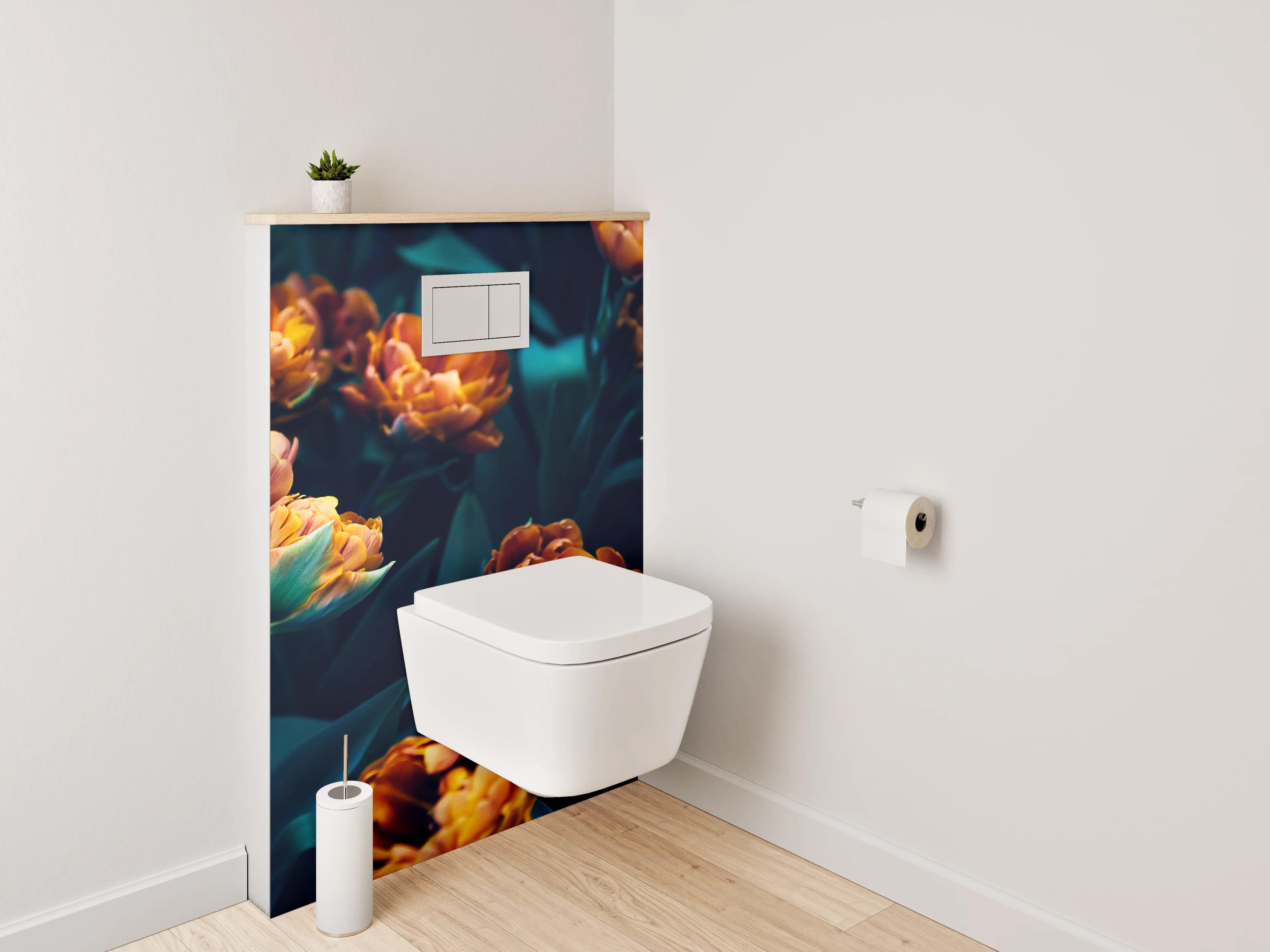 WC-Rückwand - Dunkelromantische Blumenpracht