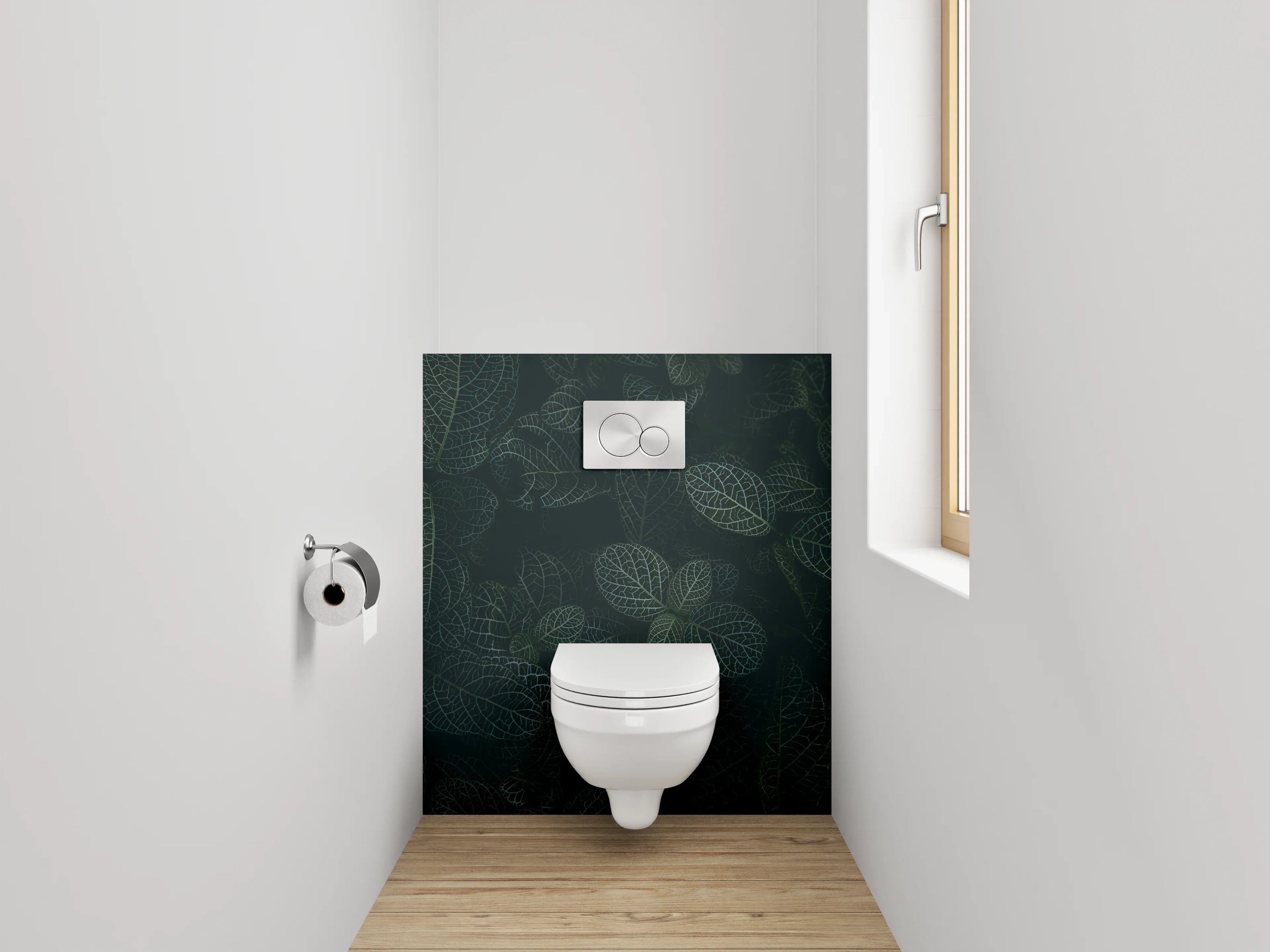 WC-Rückwand - Dunkle Blätter als Natur-Muster