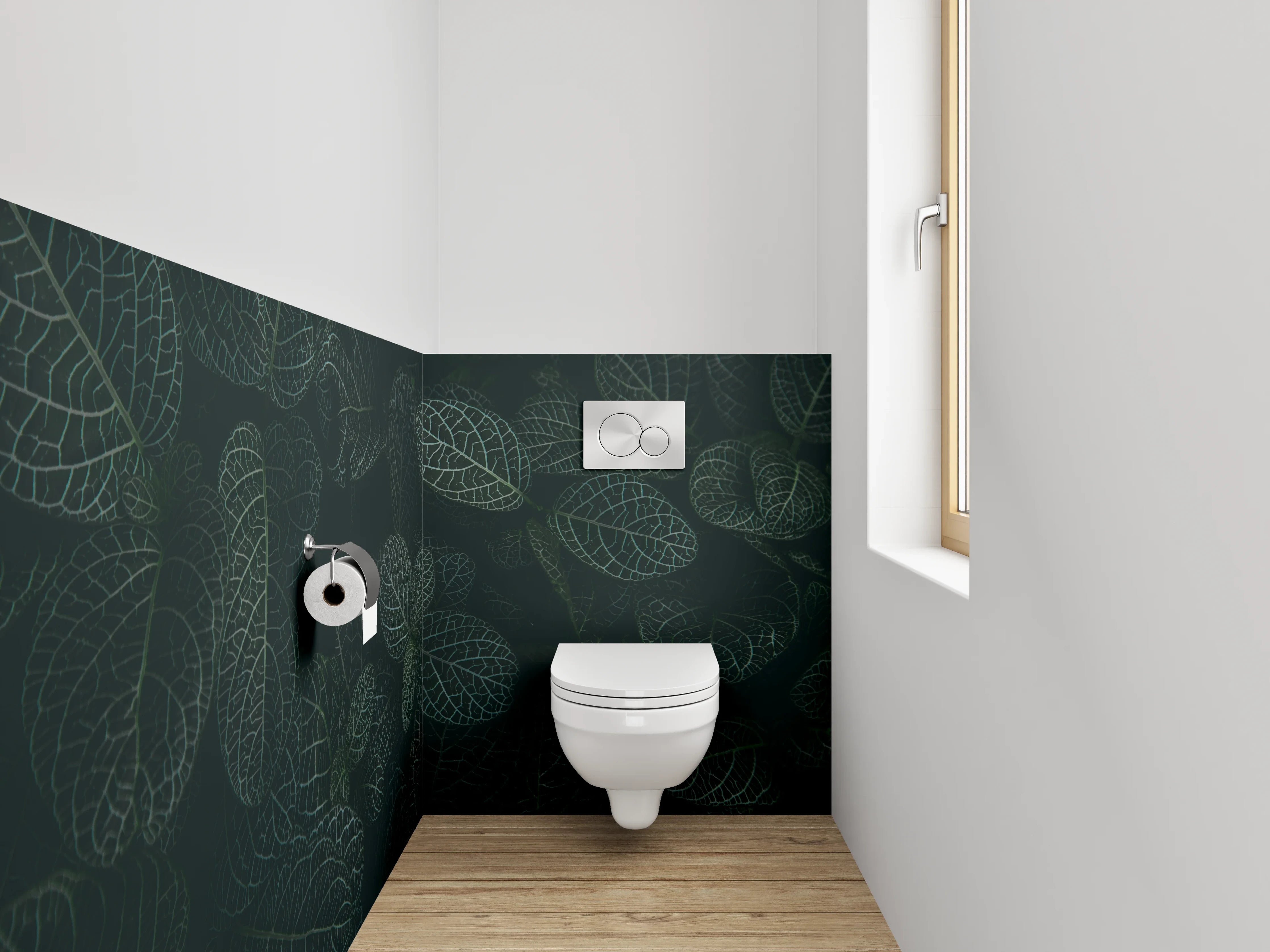 WC-Rückwand - Dunkle Blätter als Natur-Muster