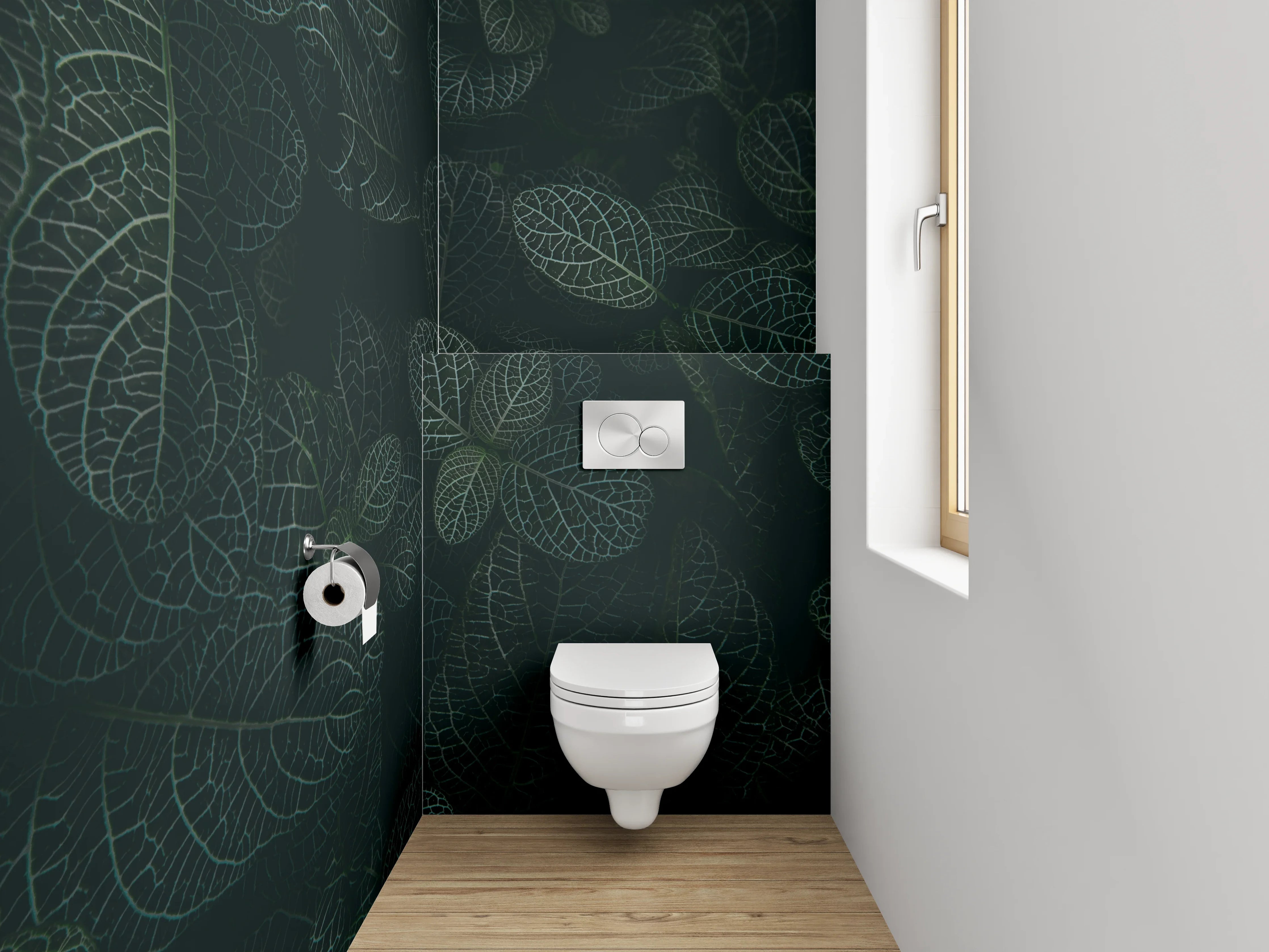 WC-Rückwand - Dunkle Blätter als Natur-Muster