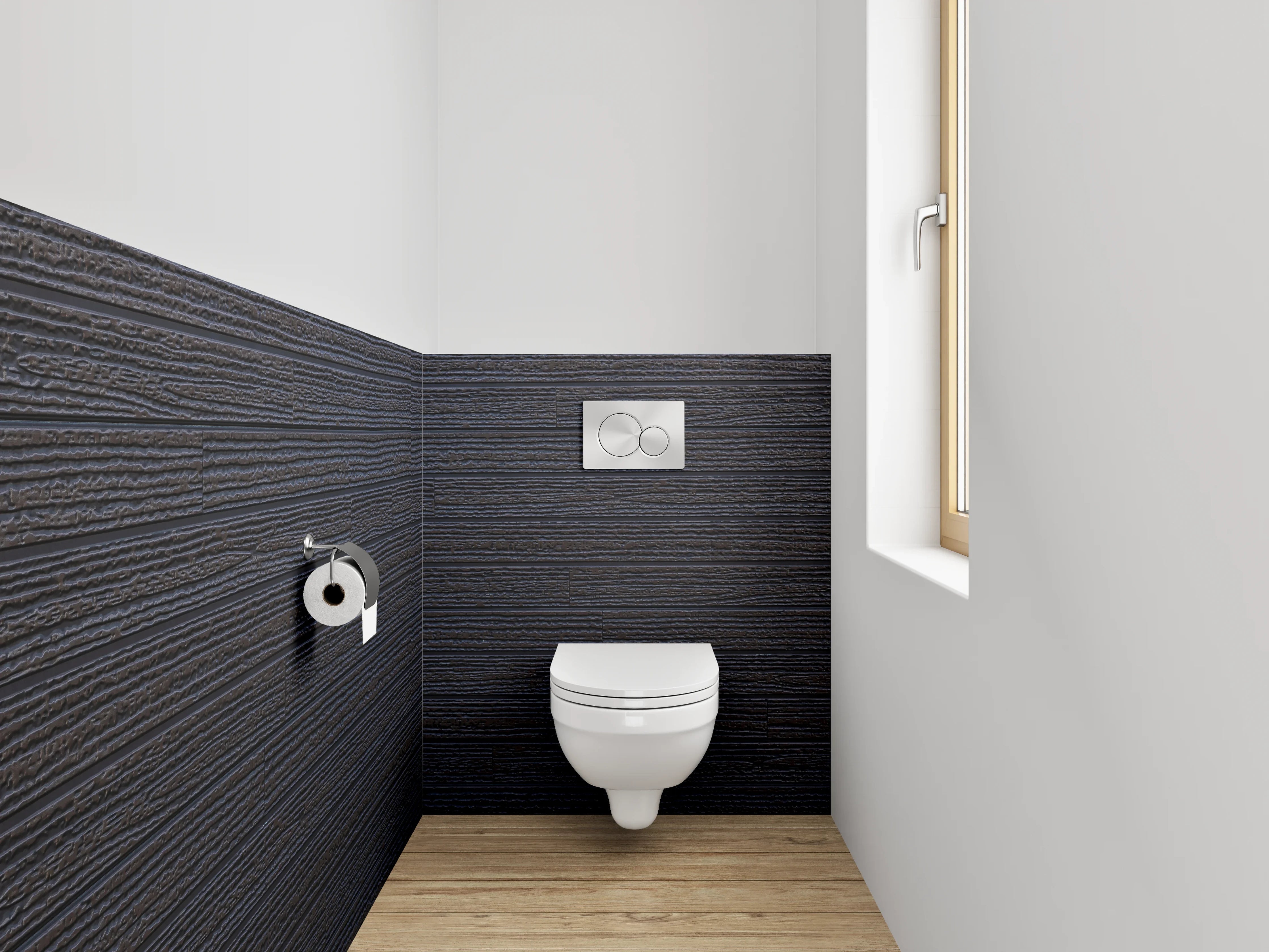 WC-Rückwand - Dunkle Holzmaserung mit feinen Linien