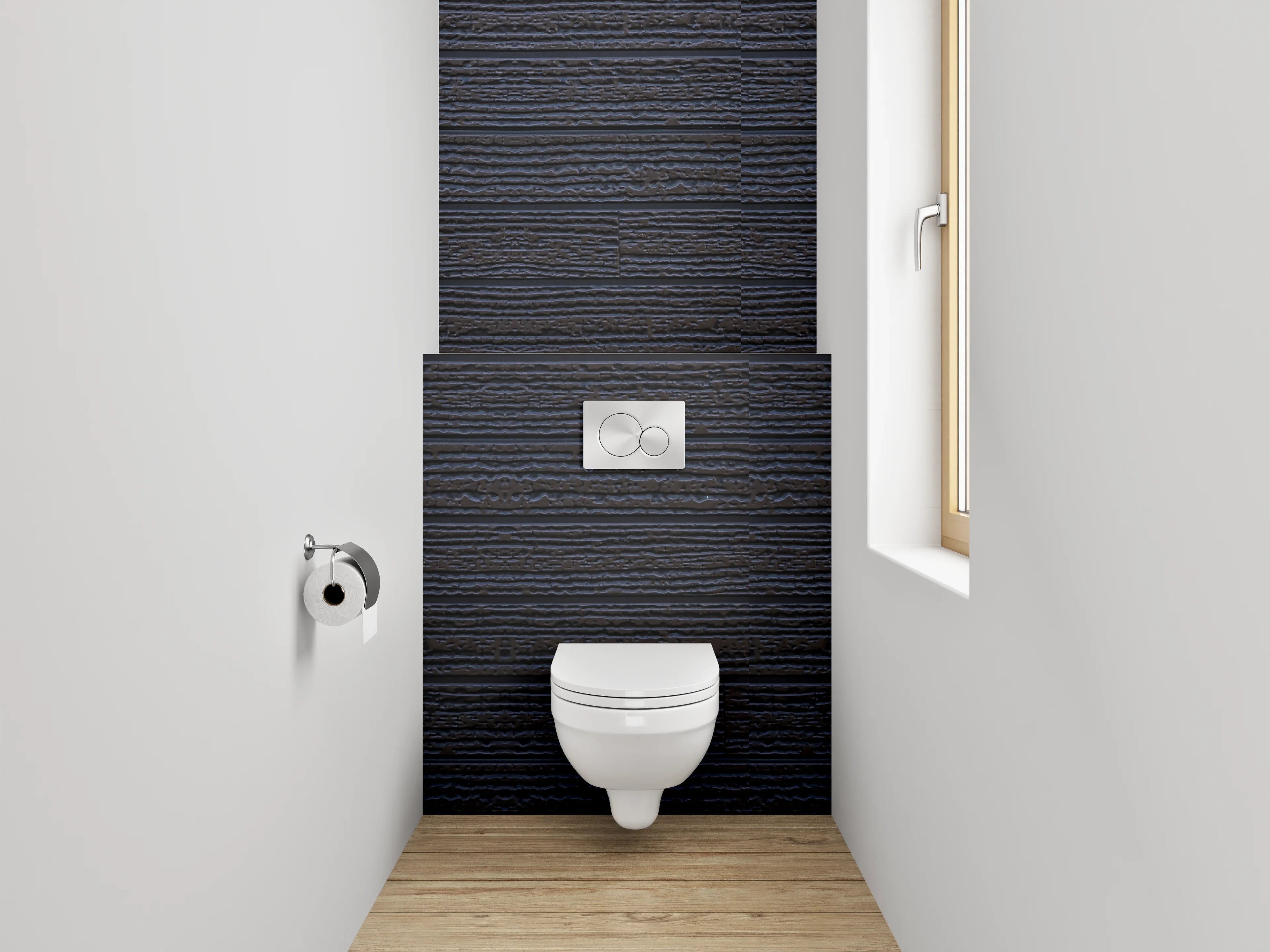 WC-Rückwand - Dunkle Holzmaserung mit feinen Linien