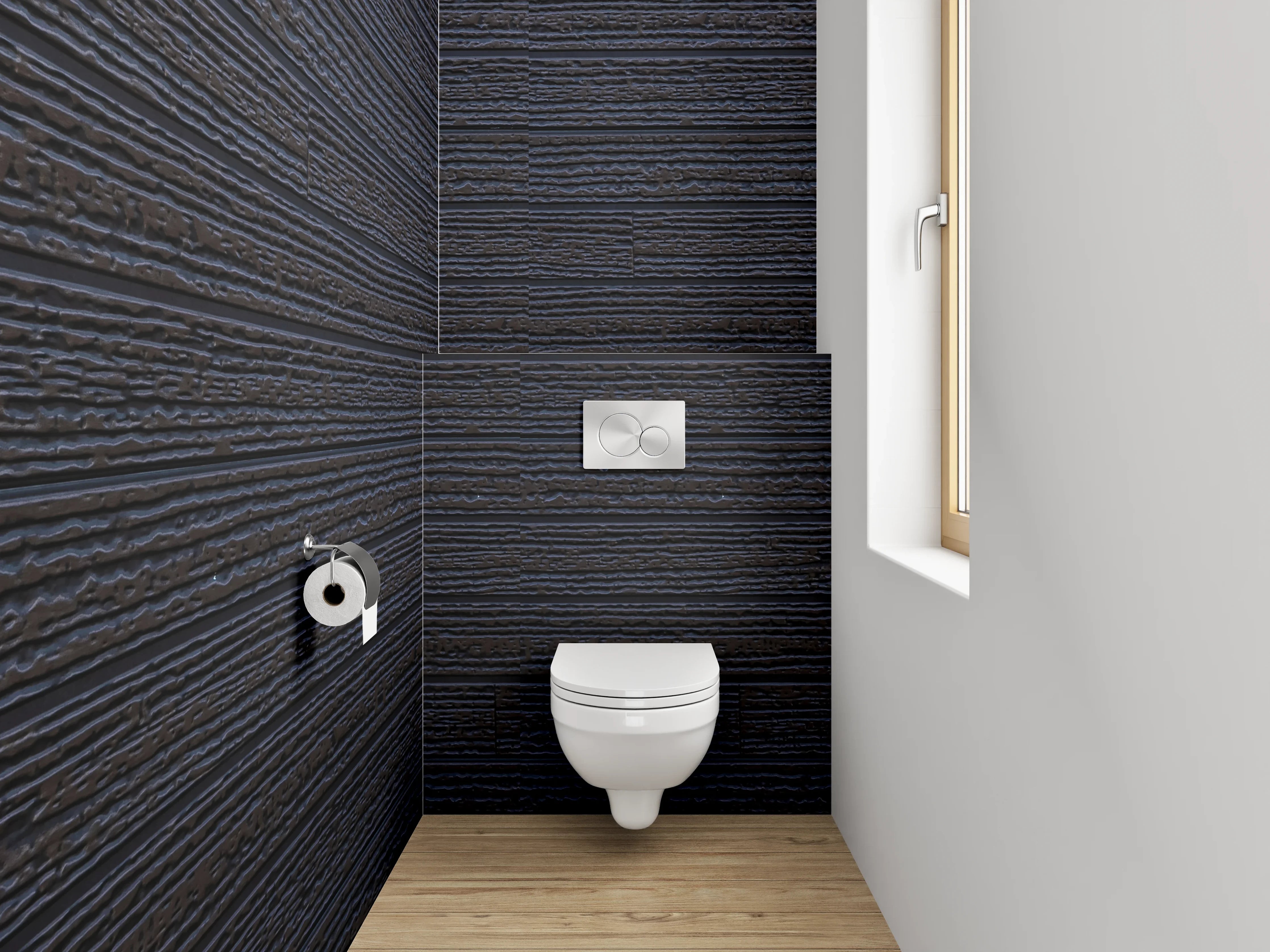 WC-Rückwand - Dunkle Holzmaserung mit feinen Linien