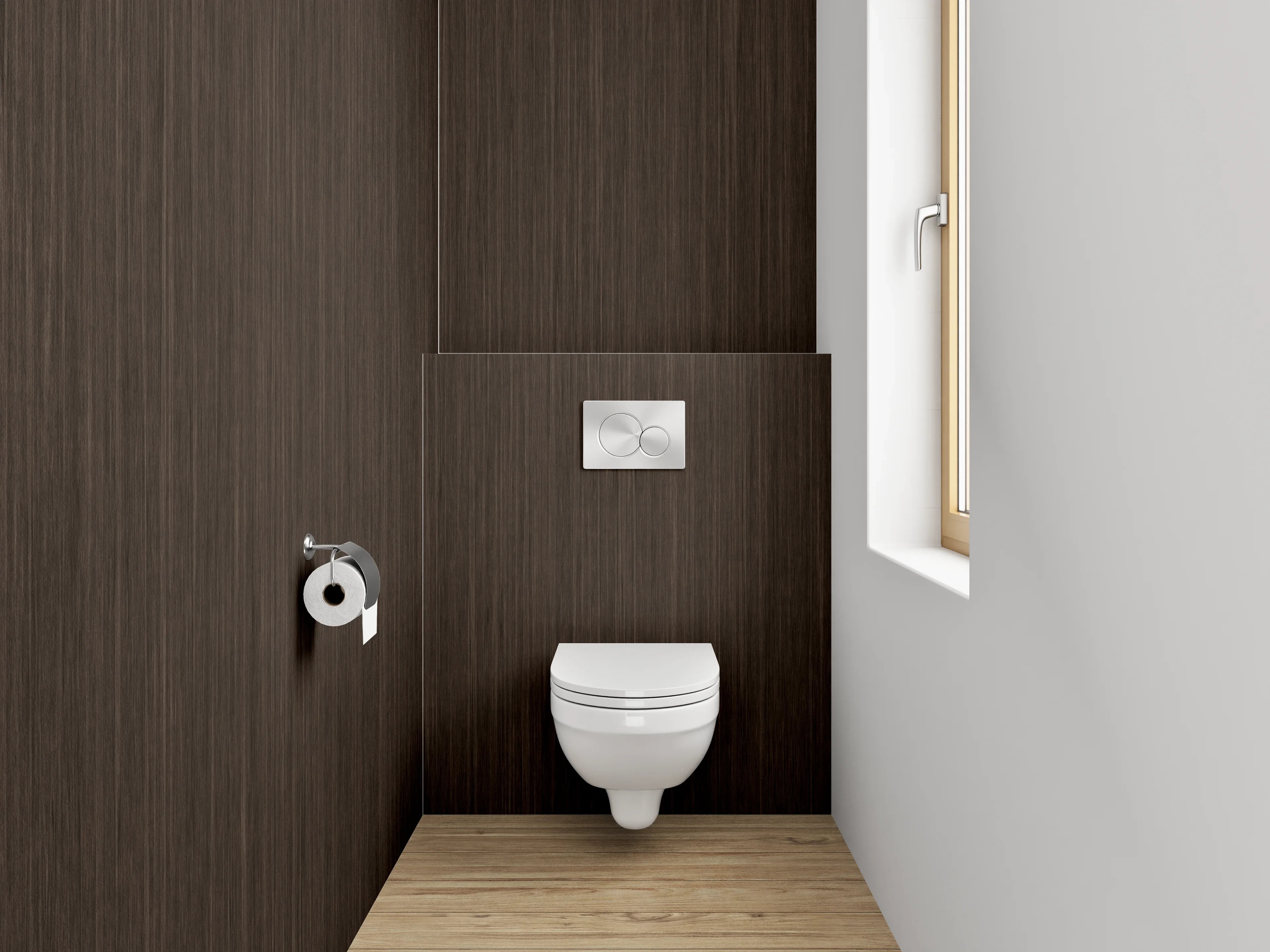 WC-Rückwand - Dunkle Holzoptik für stilvolle Akzente