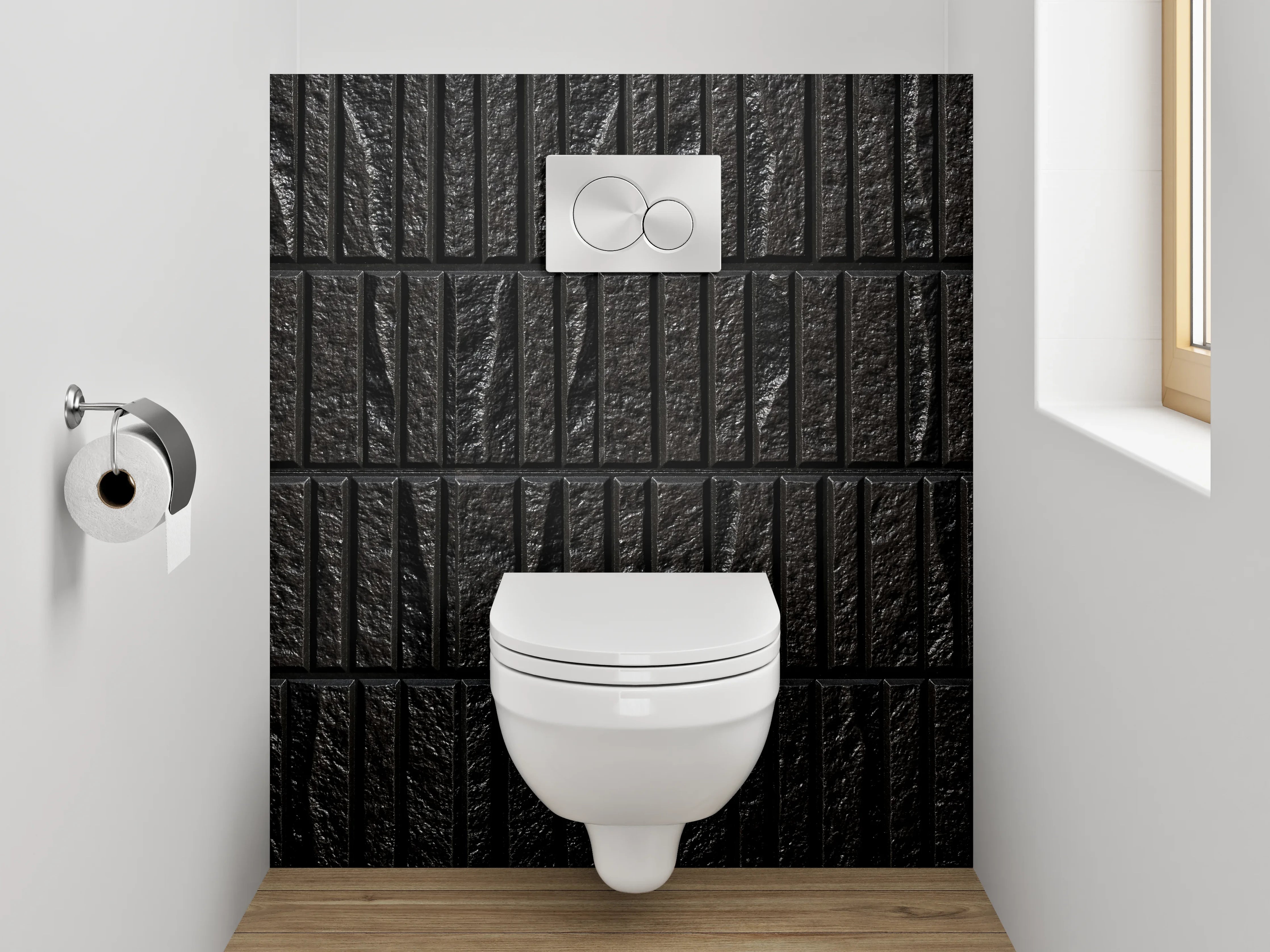 WC-Rückwand - Dunkle Holzstruktur Fliesenoptik