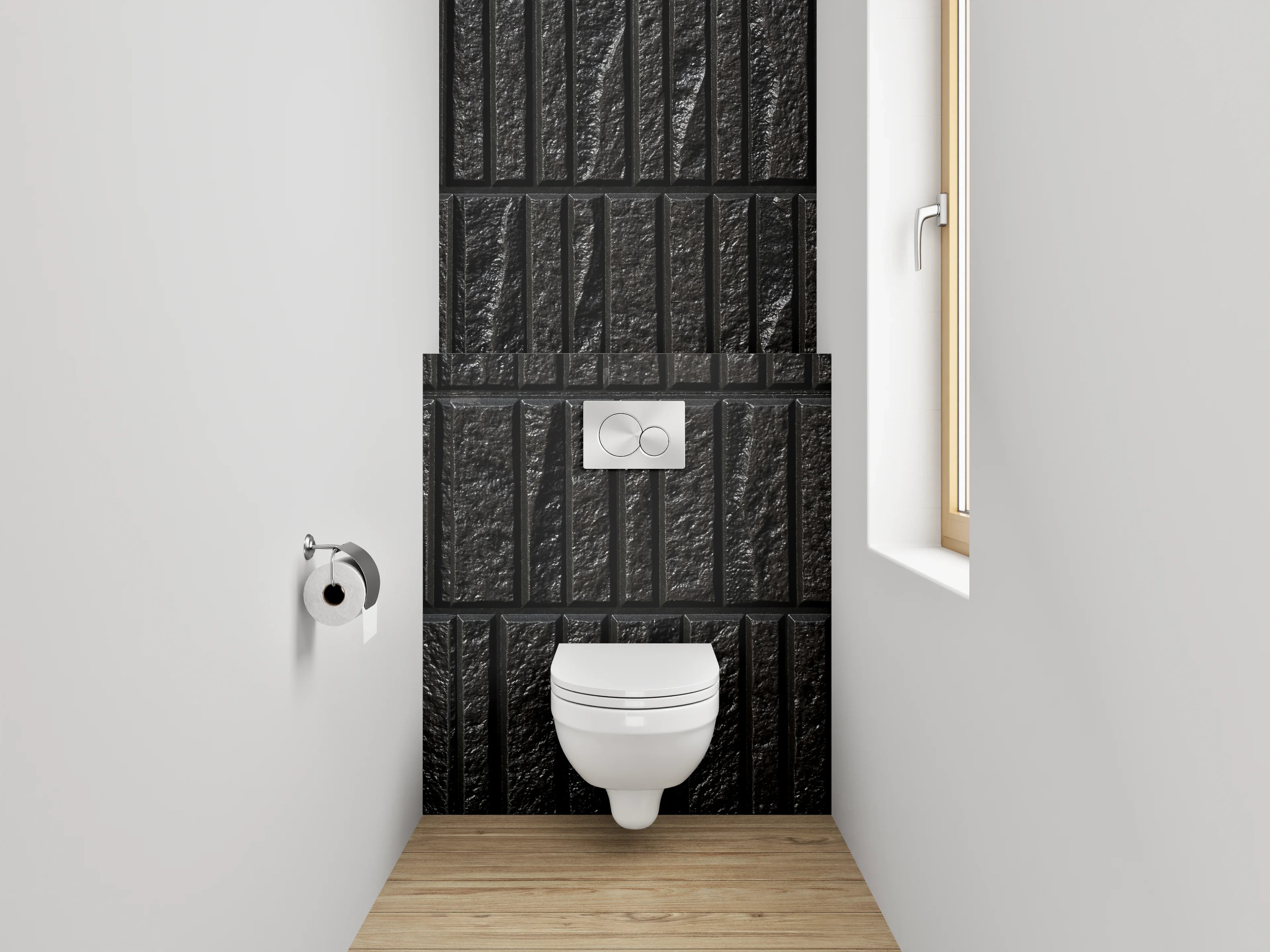 WC-Rückwand - Dunkle Holzstruktur Fliesenoptik