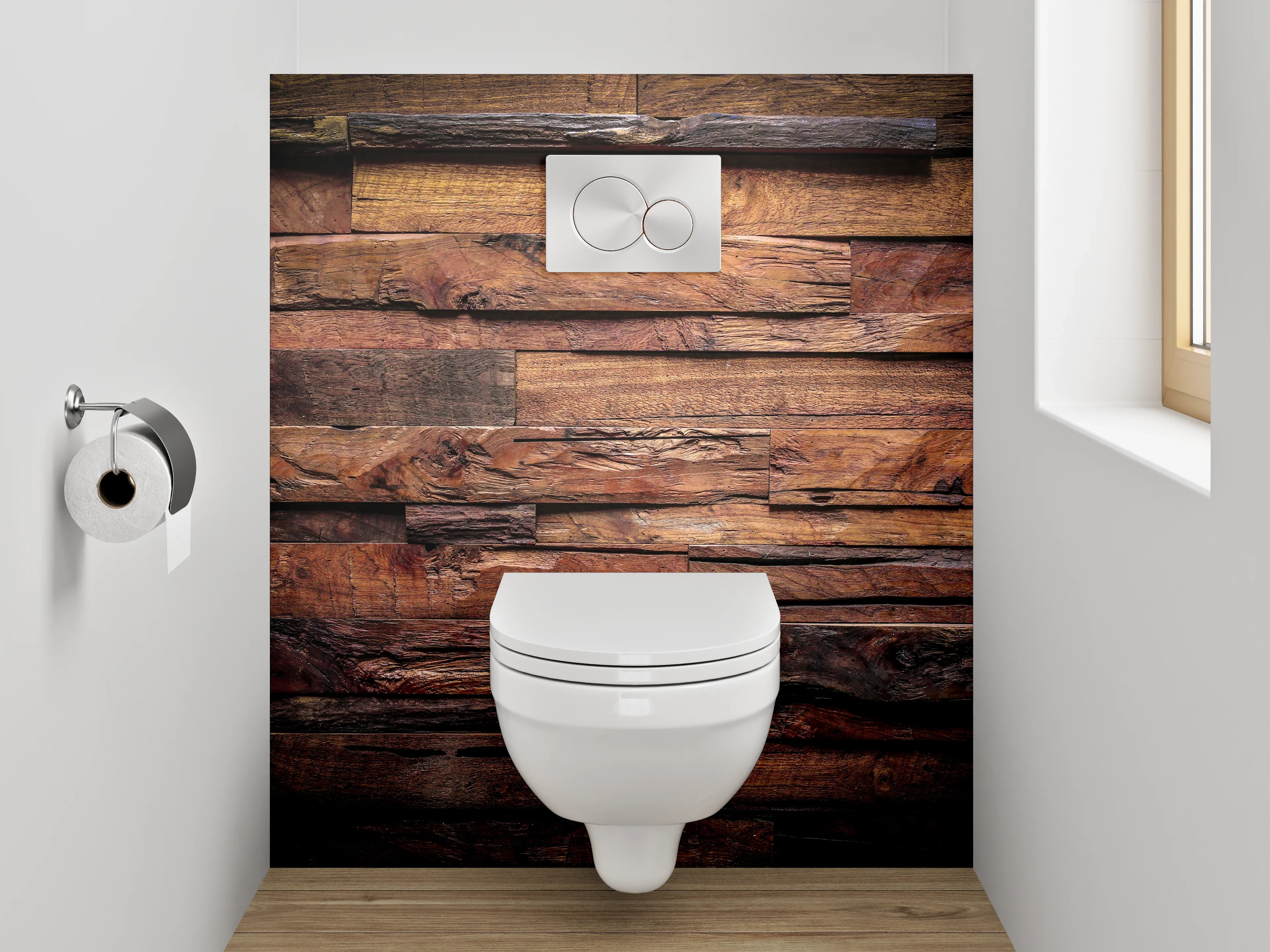 WC-Rückwand - Dunkle Holzstruktur Wanddekor