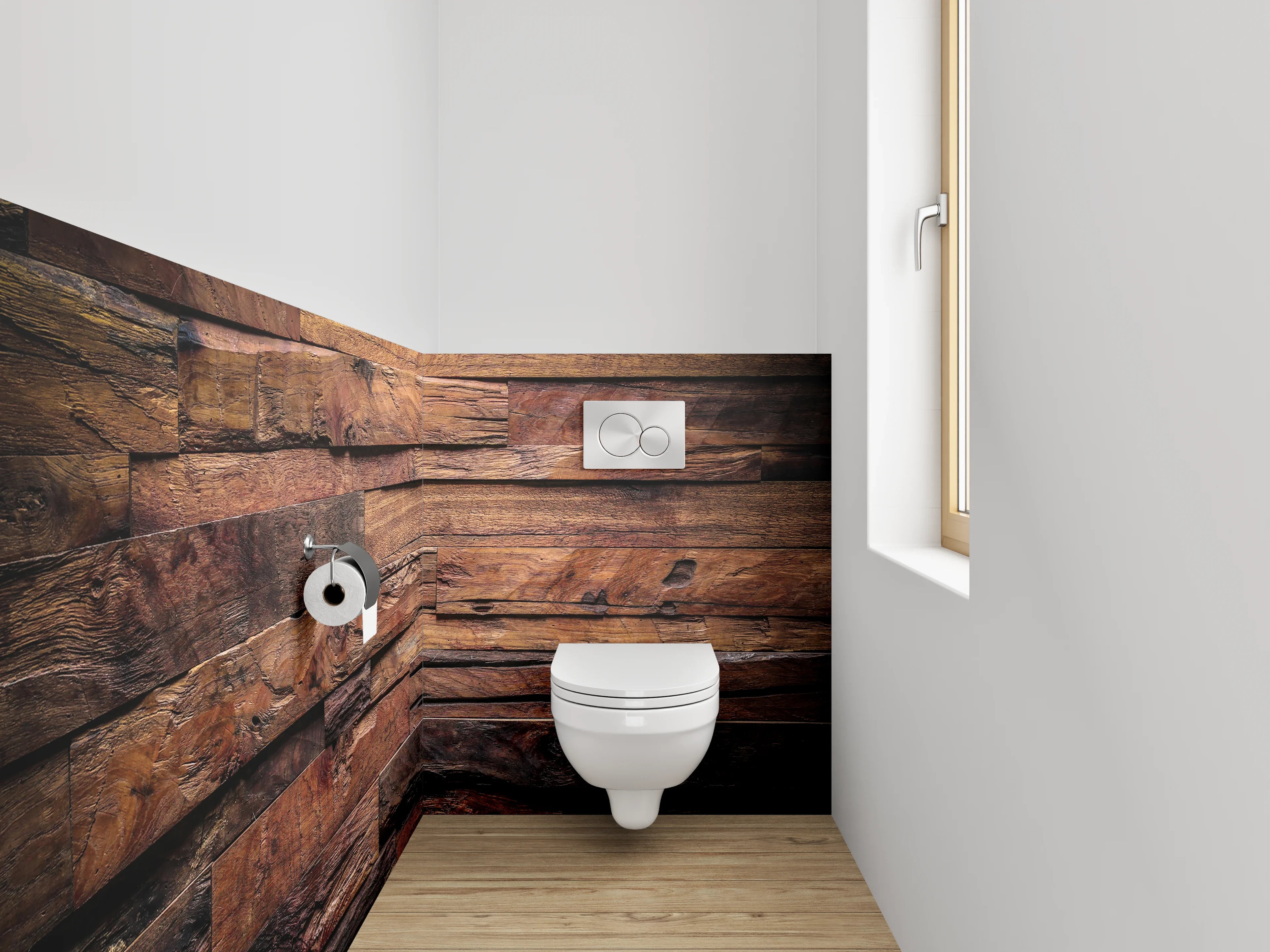 WC-Rückwand - Dunkle Holzstruktur Wanddekor